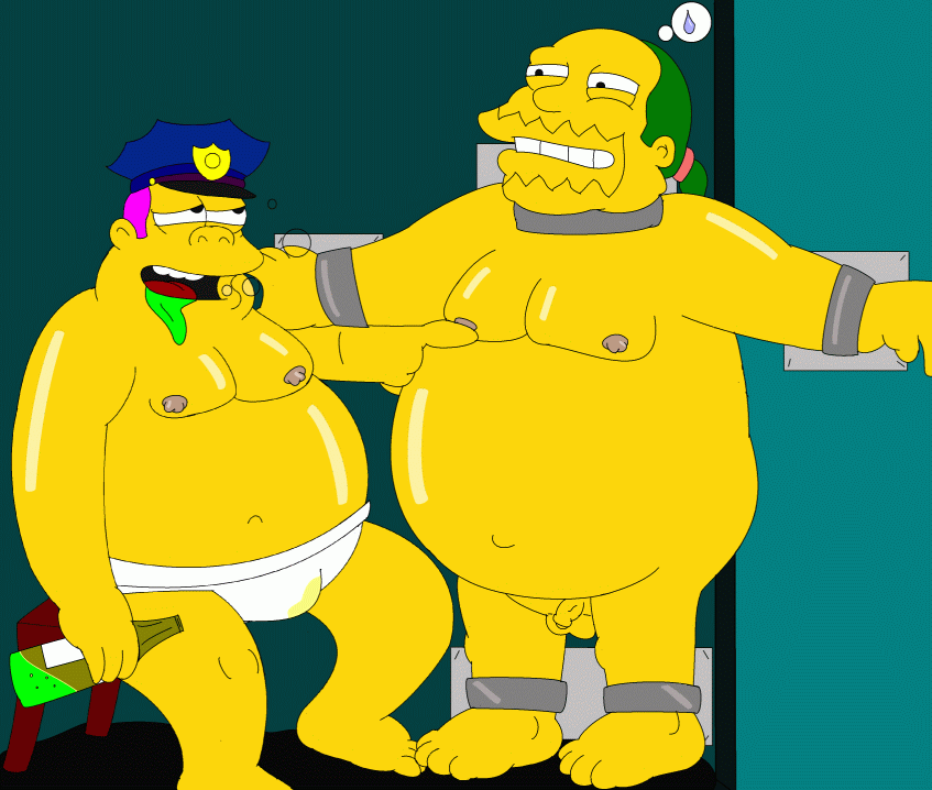 2boys arms_out balls bondage chief_wiggum chubby cmnm color comic_book_guy drunk erect_nipples fat fat_man foreskin glans green_hair human indoors jeff_albertson lifetime magenta_hair male male_only multiple_males obese obese_male overweight overweight_male partially_retracted_foreskin peeing peeing_self penis police_hat sitting small_penis tagme the_simpsons uncut underwear_only urine_stain watersports yaoi yellow_skin