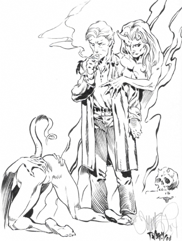 1boy 1girls demoness hellblazer john_constantine monochrome tagme tim_vigil vertigo