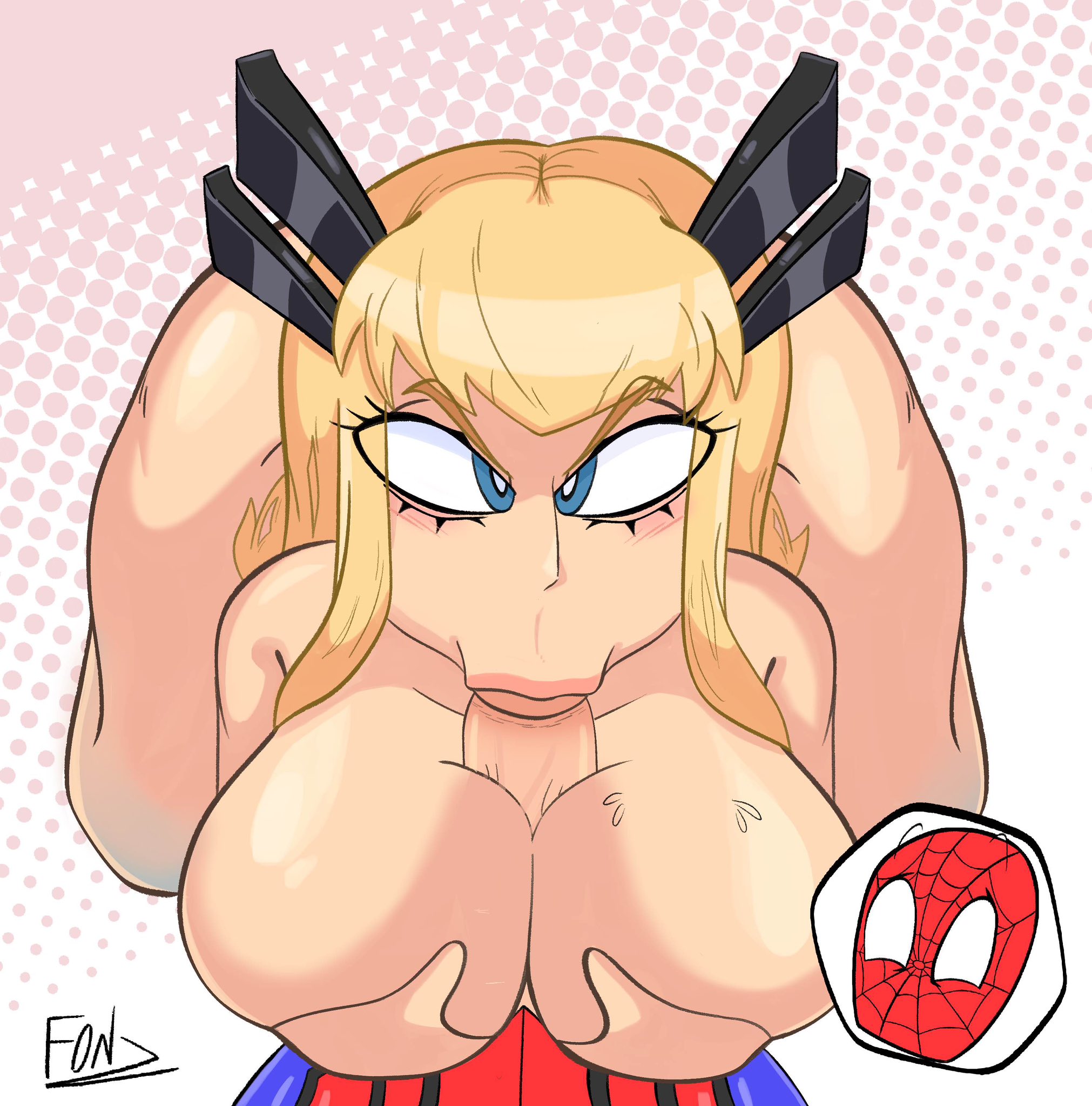alternate version available, big breasts, blonde female, blonde hair, blue eyes, breasts, dominant female, eye contact, eyeliner, fellatio, female, female focus, fonz, lips, magik (illyana rasputin), magik (marvel tokon), male pov, marvel, marvel tokon: fighting souls, mutant (marvel), nude, nude female, oral, oral sex, paizuri, paizuri lead by female, penis, penis focus, pov, pov eye contact, spider-man, thick, thick thighs, x-men