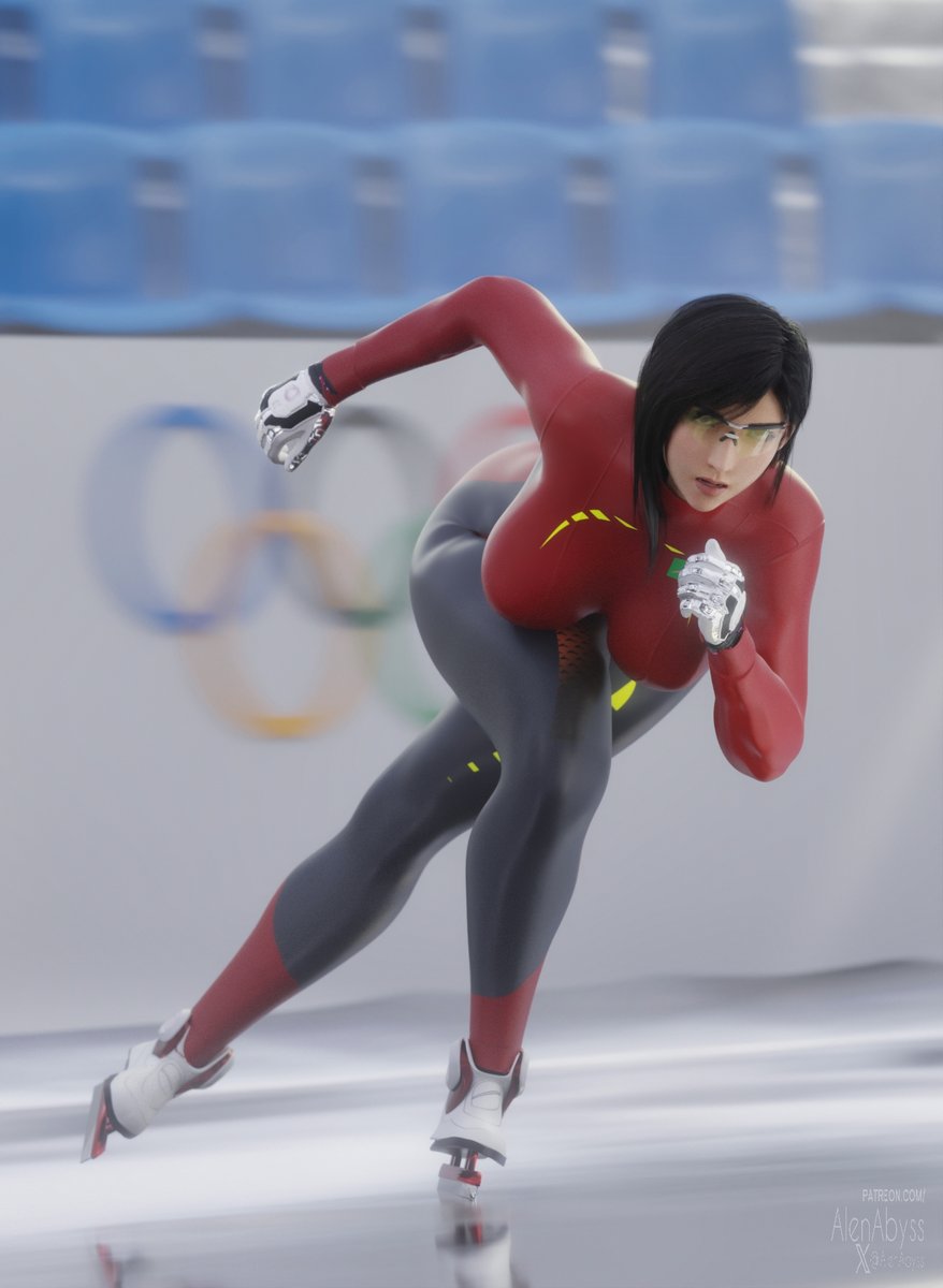 2020s, 2026, 3d, 3d (artwork), alenabyss, big breasts, black hair, black hair female, breasts, curvy, curvy female, curvy figure, female, female focus, female only, final fantasy, final fantasy vii, final fantasy vii remake, large boobs, large breasts, olympics, skating, slim, tifa lockhart, winter olympics
