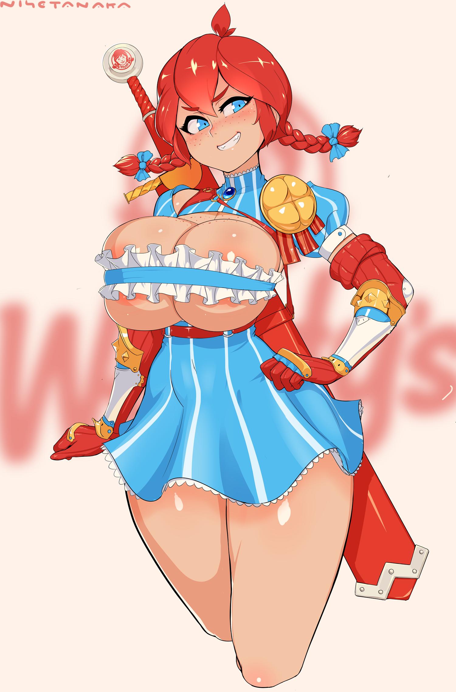 1girls, ass, big breasts, breasts, cleavage, female, female only, grin, huge ass, huge breasts, large breasts, looking at viewer, naughty face, nisetanaka, nisetanaqa, seductive, seductive smile, smile, solo, thick thighs, thighhighs, wendy thomas, wendy's