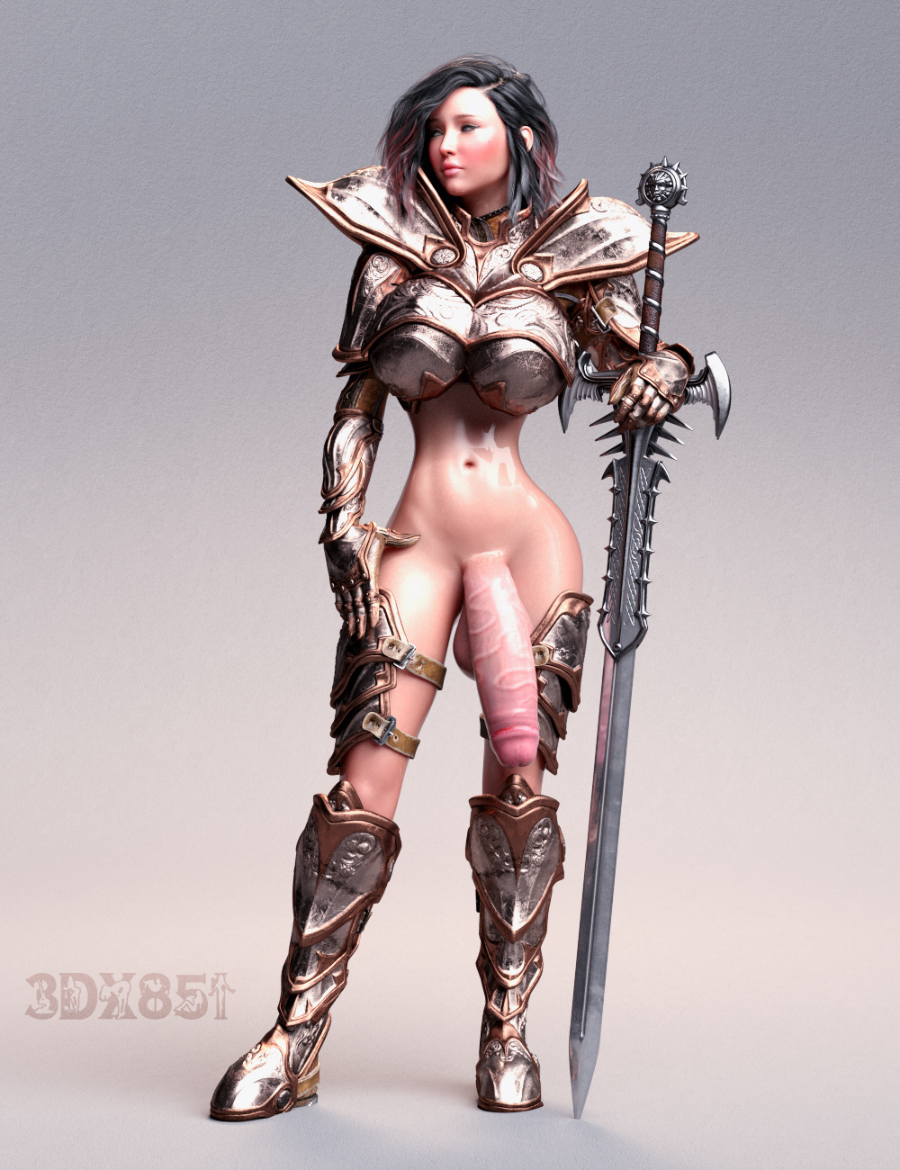 1futa 3d 3dx851 armor balls boots bottomless breastplate breasts casual_exposure club_shaped_penis curvy dark_hair footwear foreskin full_body futa_only futanari gauntlets gradient_background greaves half-erect handwear huge_balls huge_breasts huge_cock huge_penis intersex looking_aside navel no_pubes pauldrons penis penis_base pink_penis retracted_foreskin shiny_skin shoulder_armor shoulder_pads solo solo_futa sword thick_penis thin_waist veiny_penis wasp_waist watermark