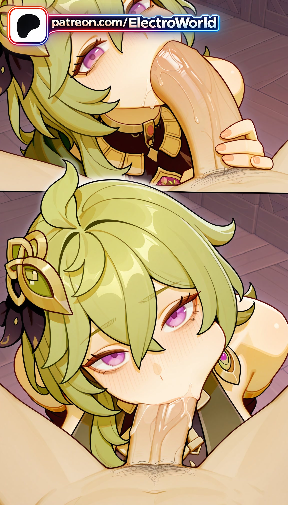 :>=, 1girls, 2026, ai generated, artist name, blowjob, blowjob face, blush, cheek bulge, cock, collei (genshin impact), cum in mouth, deepthroat, dick, electroworld, erection, fellatio, female, genshin impact, green hair, hair between eyes, hi res, high quality, high resolution, highres, licking, looking at viewer, oral, oral sex, patreon, patreon username, penis, pov, purple eyes, saliva, stable diffusion, straight, sucking, symbol-shaped pupils, testicle sucking, uncensored, watermark