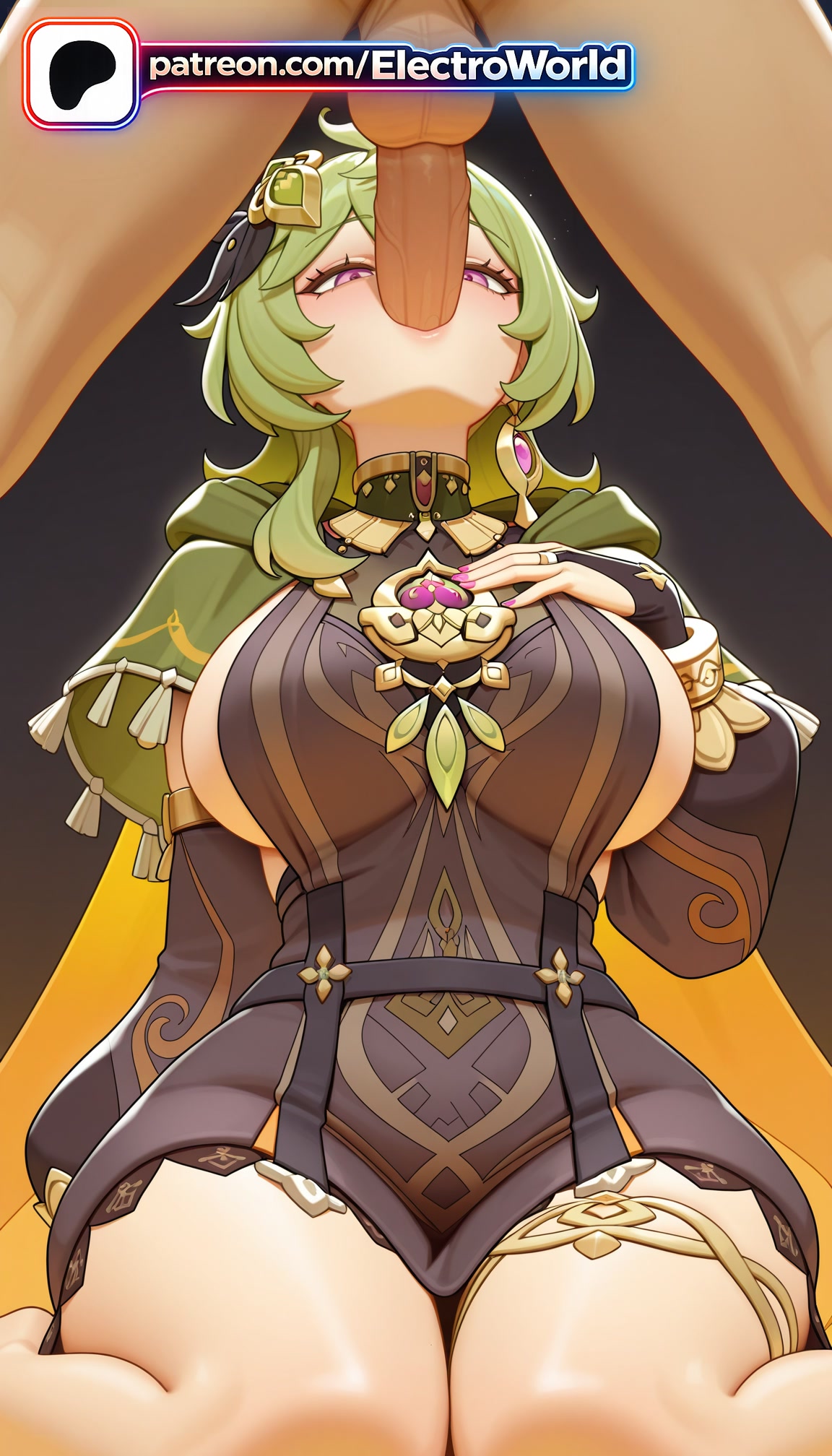 1boy, 1girls, 2026, ai generated, artist name, blowjob, blowjob face, breasts, bust, chest, cock, collei (genshin impact), cum in mouth, dick, earrings, electroworld, fellatio, female, genshin impact, green hair, hi res, high quality, high resolution, highres, jewelry, legs apart, legs spread, licking, open legs, oral, oral sex, patreon, patreon username, penis, solo focus, splayed legs, spread legs, stable diffusion, straight, sucking, testicles, uncensored, watermark