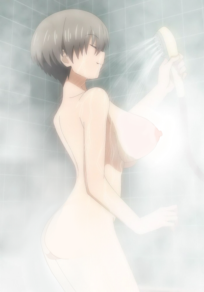 1girls, anime screenshot, ass, back, bath, bathing, breasts, censored, closed eyes, convenient censoring, female, female only, grey hair, large breasts, nipples, nude, nude filter, short hair, sideboob, sidelocks, small but busty, solo, steam, teen, teenage girl, teenager, thighs, third-party edit, uzaki hana, uzaki-chan wa asobitai!, voluptuous, water, wavy mouth, wet