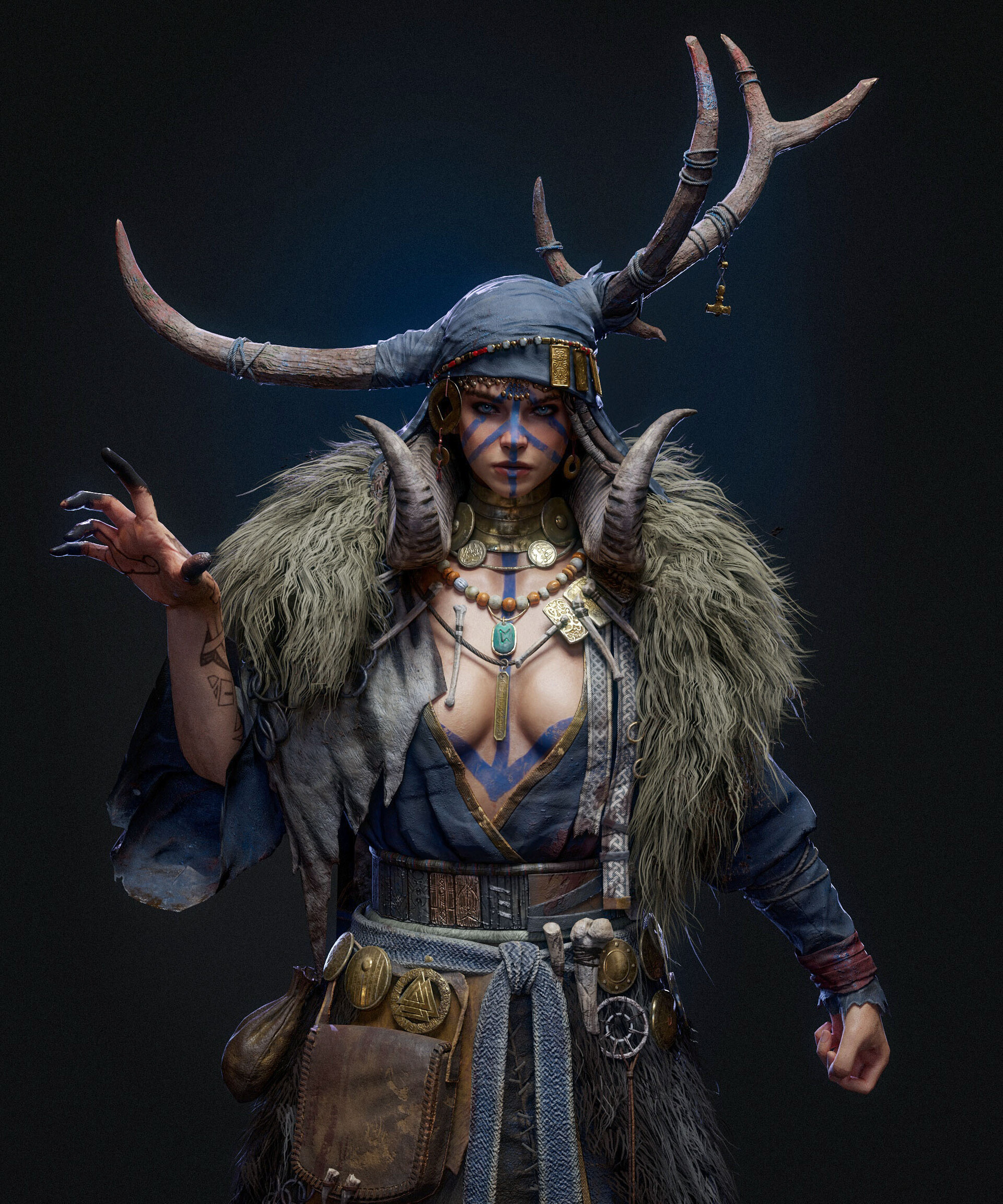 1girls, 3d, 3d model, 3d render, assassin's creed (series), assassin's creed valhalla, bodypaint, breasts, cleavage, clothed, face markings, facepaint, facial markings, female, female human, high quality, high resolution, highres, human shaman, jaeyong bae, jewelry, necklace, nordic, nordic female, norse, norse pagan, norse woman, pagan, paganism, seer, sexy, shaman, shamaness, shamanic, tattoo, tattoo on face, tattoos, tribal, tribal clothing, tribal female, tribal headdress, tribal jewelry, tribal markings, tribal necklace, tribal outfit, tribal paint, tribal spellcaster, tribal tattoo, tribal tattoos, ubisoft, valhalla, valka, valka (assassin's creed valhalla), valka (valhalla), valka the seer, video game, video game character, video game franchise, video games, viking, viking female
