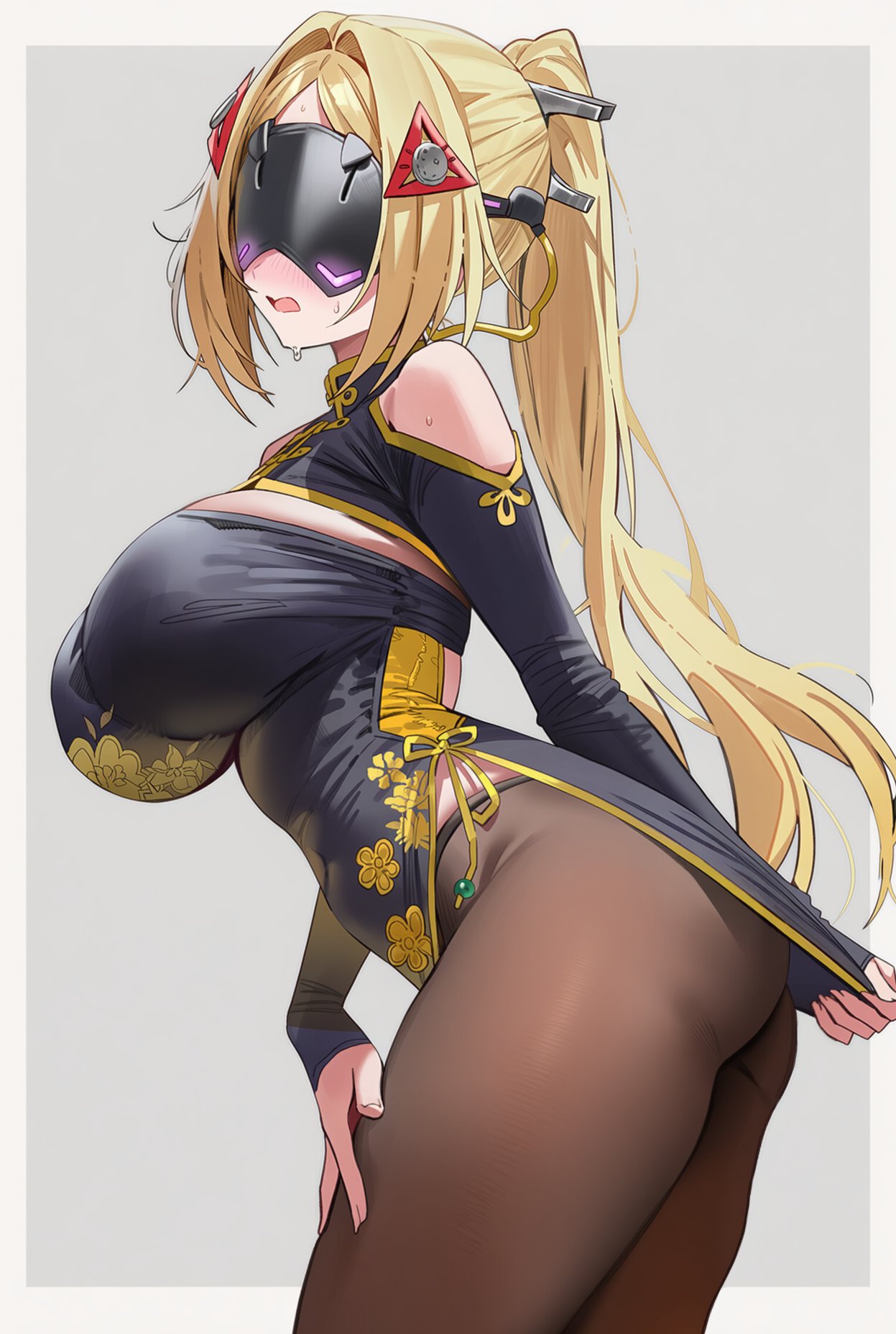 1girls, ai generated, aiart fring, ass, bangs, bare shoulders, big ass, big breasts, blindfold, blonde hair, blush, breasts, bridal gauntlets, china dress, chinese clothes, detached sleeves, dress, female, fring853, hair ornament, long hair, long sleeves, pantyhose, solo, tagme, thighs, trigger (zenless zone zero), very long hair, zenless zone zero