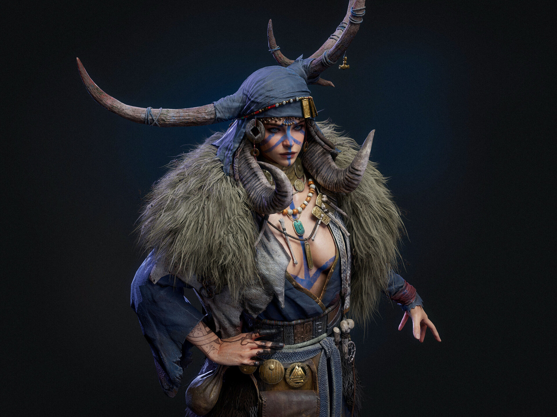 1girls, 3d, 3d model, 3d render, assassin's creed (series), assassin's creed valhalla, bodypaint, breasts, cleavage, clothed, face markings, facial markings, female, female human, high quality, high resolution, highres, human shaman, jaeyong bae, jewelry, necklace, nordic, nordic female, norse, norse pagan, norse woman, pagan, paganism, seer, sexy, shaman, shamaness, shamanic, tattoo, tattoo on face, tattoos, tribal, tribal clothing, tribal female, tribal headdress, tribal jewelry, tribal markings, tribal necklace, tribal outfit, tribal paint, tribal spellcaster, tribal tattoo, tribal tattoos, ubisoft, valhalla, valka, valka (assassin's creed valhalla), valka (valhalla), valka the seer, video game, video game character, video game franchise, video games, viking, viking female