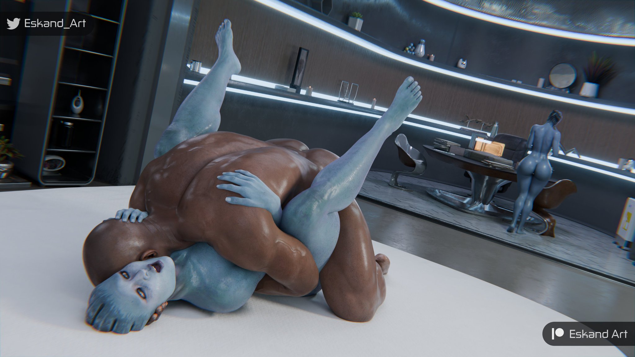 1boy, 2girls, 3d, alien, alien girl, alien humanoid, ardat-yakshi, asari, ass, bed, bedroom, bedroom sex, big ass, big breasts, bioware, blue body, blue skin, blue-skinned female, bottom heavy, breasts, bust, busty, chest, curvaceous, curvy, curvy figure, dark skin, dark-skinned male, electronic arts, eskandart, female, hair tentacles, hips, hourglass figure, huge ass, huge breasts, humanoid, interracial, interspecies, large ass, large breasts, legs, liara t'soni, male, male/female, mass effect, mature, mature female, morinth, sex, slim waist, tentacle hair, thick, thick hips, thick legs, thick thighs, thighs, top heavy, voluptuous, waist, wide hips, wide thighs