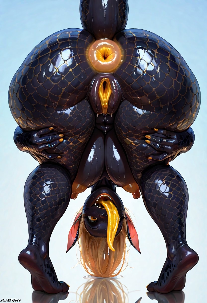 1girls, ai generated, anthro, anus, ass, ass focus, belly, bent over, breasts, darkeffect, donut anus, dragon girl, female, female only, large breasts, looking at viewer, looking back, navel, nude, nude female, open mouth, presenting hindquarters, pussy, pussy juice, rear view, reptile, saliva, scalie, solo, solo female, solo focus, thick thighs, tongue, tongue out, wide hips, yellow anus, yellow nipples, yellow pussy, yellow tongue