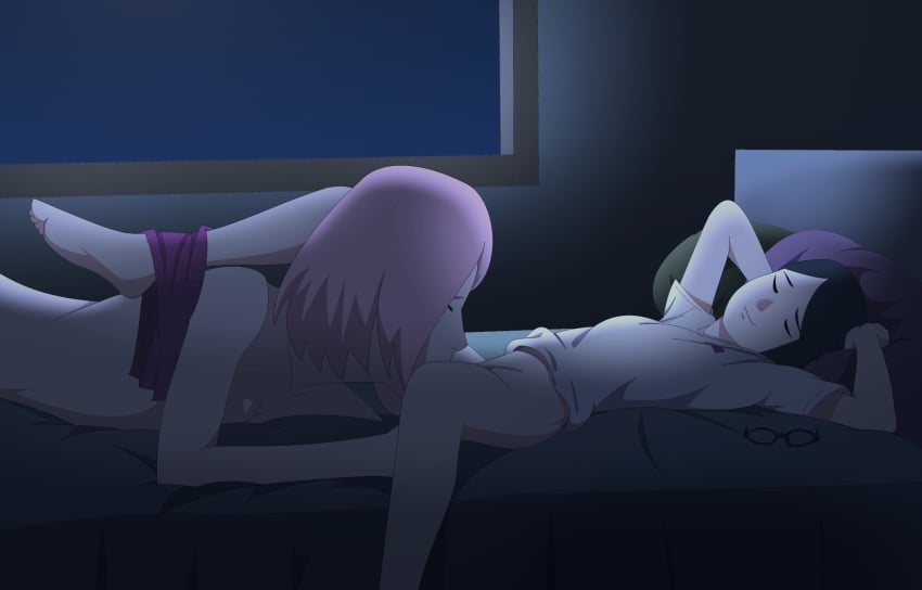 alternate costume, boruto: naruto next generations, clothed, clothed sex, female, female only, incest, lesbian, mother, mother and daughter, naruto, naruto (series), on bed, optimystic, oral, sakura haruno, sarada uchiha, yuri