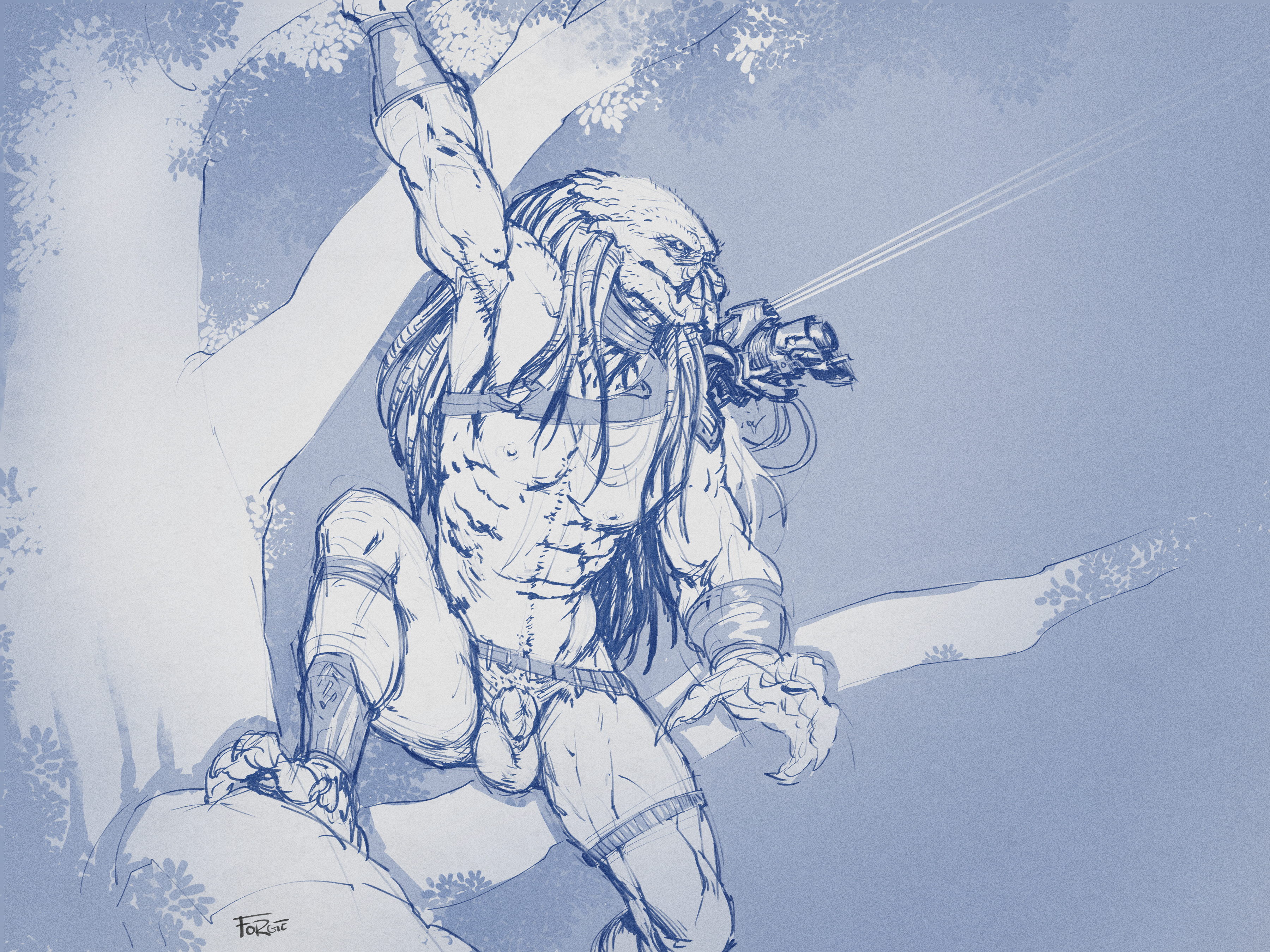 balls, forge (artist), glans, male, male only, monster, non-human, non-human only, yautja