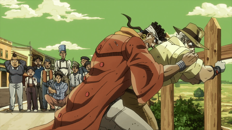 2boys against_fence age_difference dilf gay gay_sex jojo's_bizarre_adventure joseph_joestar mohammed_avdol public public_sex