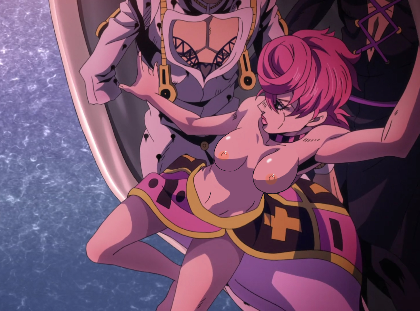 1girls, armpits, breasts, bruno buccellati, david productions, edit, female, jojo's bizarre adventure, leone abbacchio, naked, nipples, nude, nude edit, pink hair, toned, toned female, topless, trish una, vento aureo, worldian