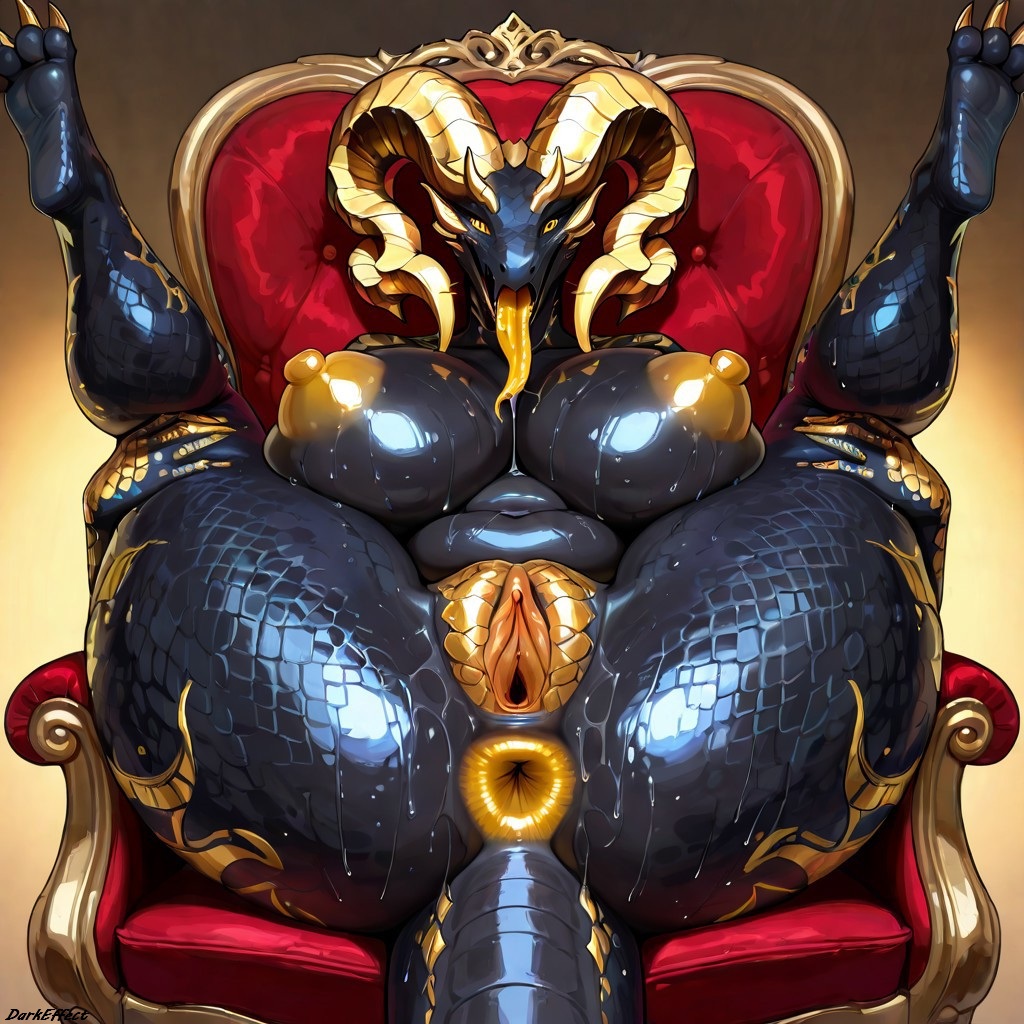 1girls, ai generated, anthro, anus, belly, breasts, chair, darkeffect, donut anus, dragon girl, female, female only, kulve taroth, legs, legs apart, legs up, looking at viewer, monster hunter, navel, nude, nude female, open mouth, pussy, reptile, scalie, solo, solo female, solo focus, thick thighs, tongue, tongue out, yellow anus, yellow nipples, yellow pussy, yellow tongue
