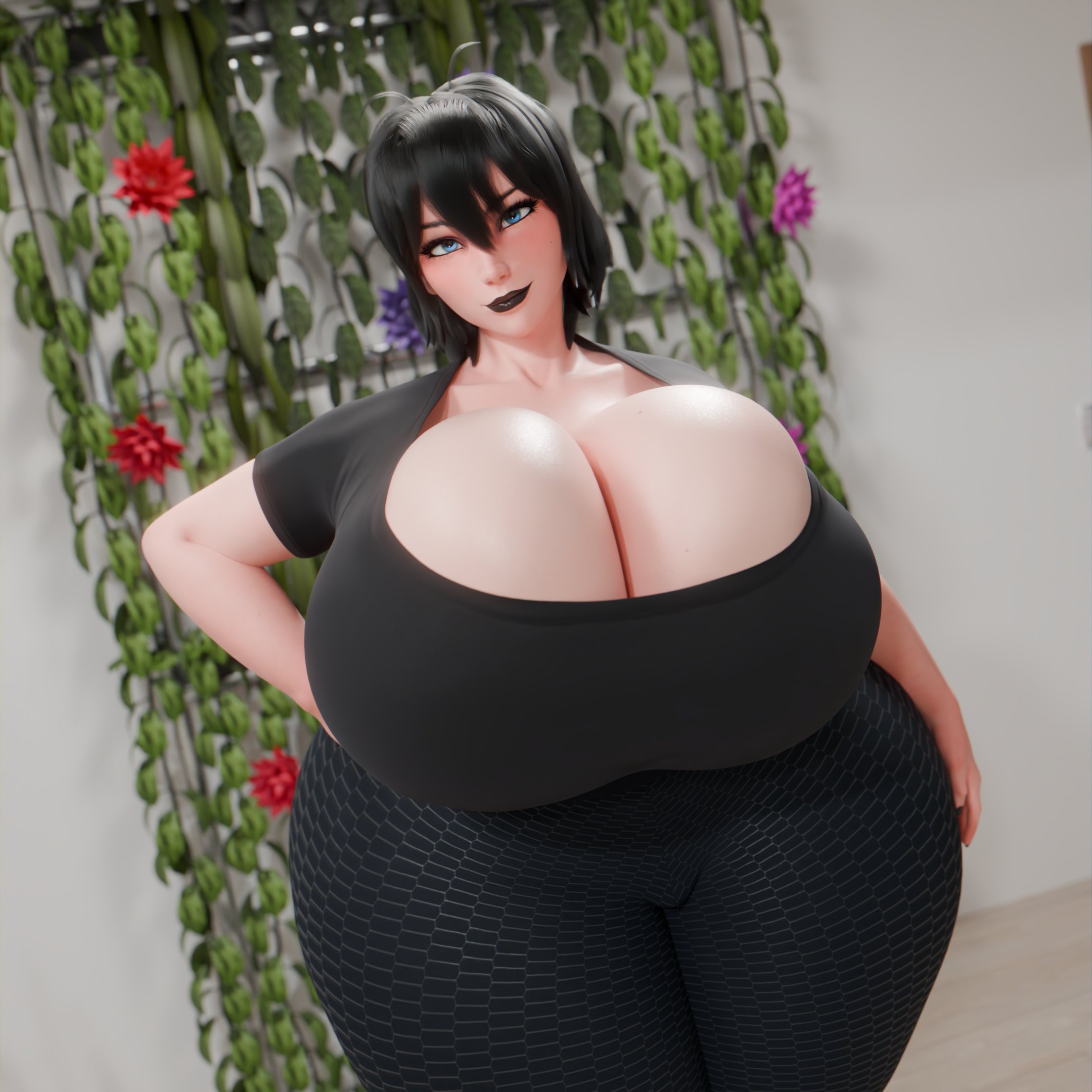1girls, 3d, 3d (artwork), andi3dz, black hair, black lipstick, black-haired female, blue eyes, boobs bigger than head, breasts, breasts bigger than head, cleavage, clothed, clothed female, enormous breasts, female, female focus, female only, gigantic breasts, hotel transylvania, light skin, light-skinned female, lipstick, mavis dracula, monster, monster girl, scrag boy (model), scrag mavis, solo, solo female, solo focus, thick thighs, thighs, vampire, vampire girl, x angel3