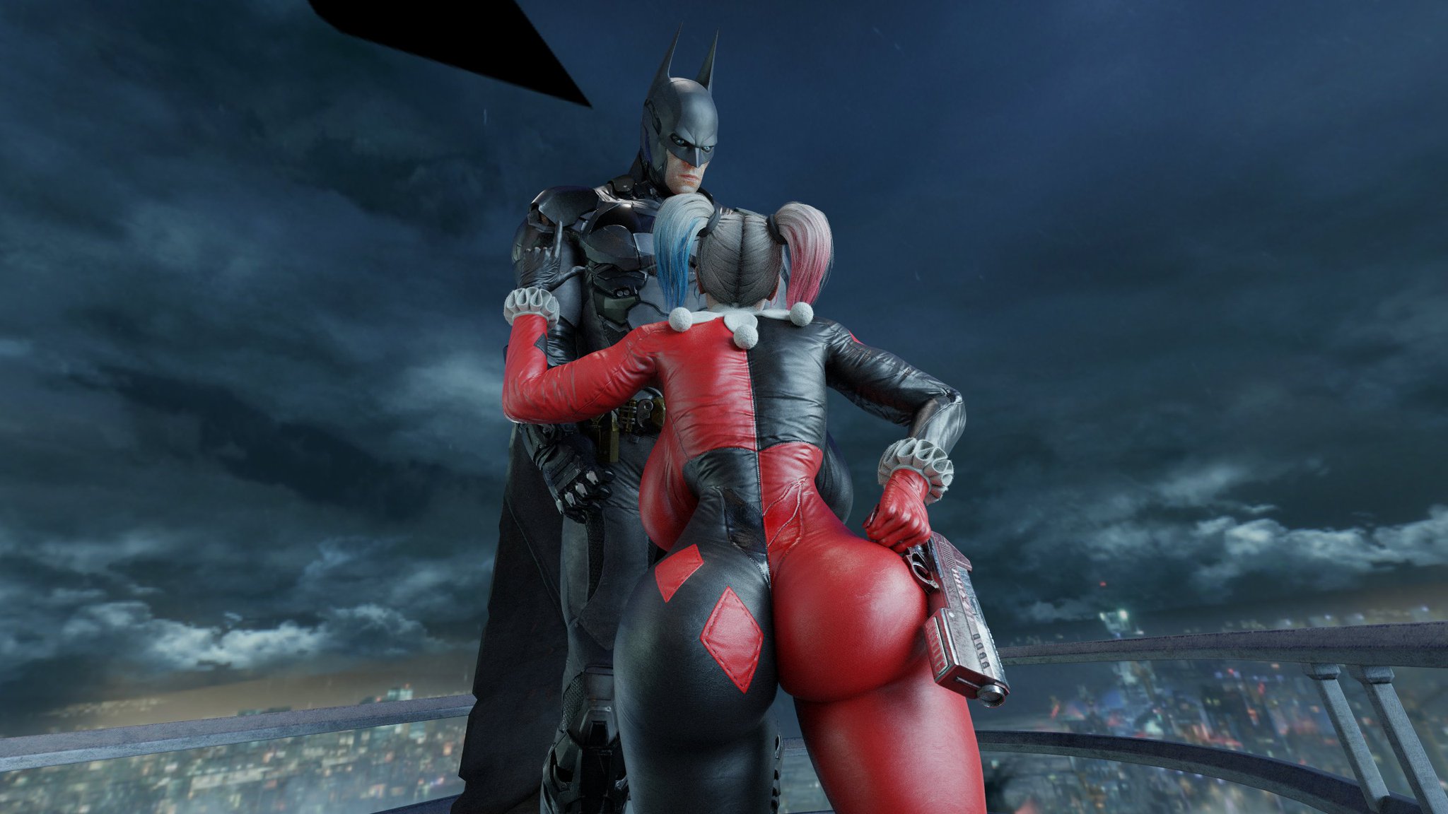 1boy, 1girls, 3d, ass, batman, batman (bruce wayne), batman (series), batman: arkham knight, big ass, big breasts, big thighs, breasts, curvaceous, curvy, curvy figure, dc, dc comics, enemies, female, harley quinn, harley quinn (classic), harley quinn (injustice), hips, huge ass, huge breasts, huge thighs, injustice 2, large ass, large breasts, large thighs, light skin, light-skinned female, light-skinned male, male, male/female, mature, mature female, sharkdudegta, slim waist, thick, thick hips, thick legs, thick thighs, thighs, voluptuous, waist, wide hips, wide thighs