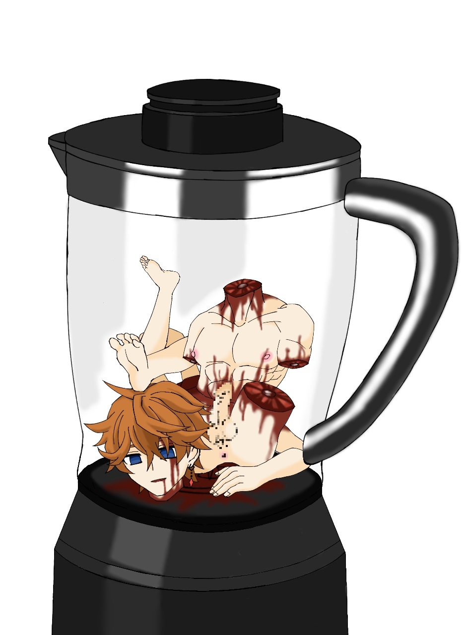 1boy amputation amputee big_chest blood blue_eyes blue_eyes_male breasts censored censored_penis corpse decapitated decapitated_head decapitation empty_eyes gay genshin_impact gore guro male male_death male_focus male_only mask naked naked_male nude orange_hair penis tartaglia_(genshin_impact) testicles yaoi