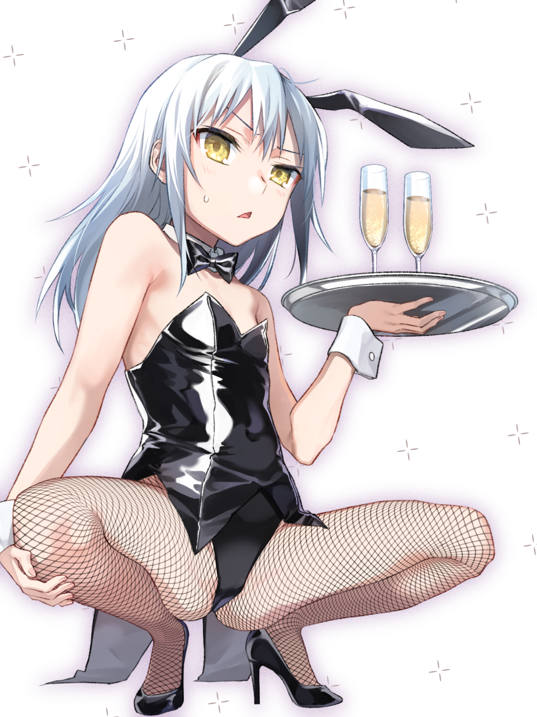 1other blue_hair blush bunny_costume bunny_ears bunny_girl bunnysuit canon_genderswap cute embarrassed female genderswap_(mtf) heels high_heels looking_at_viewer mikoto_kei pantyhose rimuru_tempest rule_63 tensei_shitara_slime_datta_ken yellow_eyes