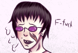 1boy birthmark black_hair chop_top_sawyer glasses huff light_purple_background male male_focus male_only purple_glasses texas_chainsaw_massacre