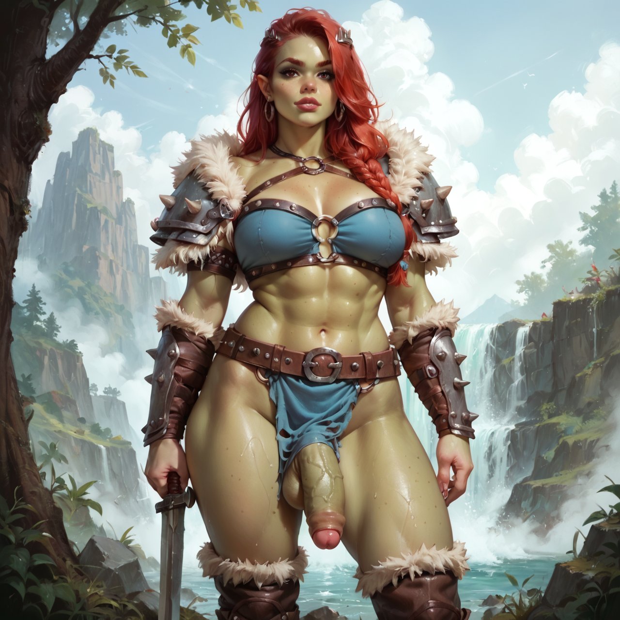 1futa, ai generated, barbarian, big penis, dick, dickgirl, futa only, futanari, intersex, penis, solo