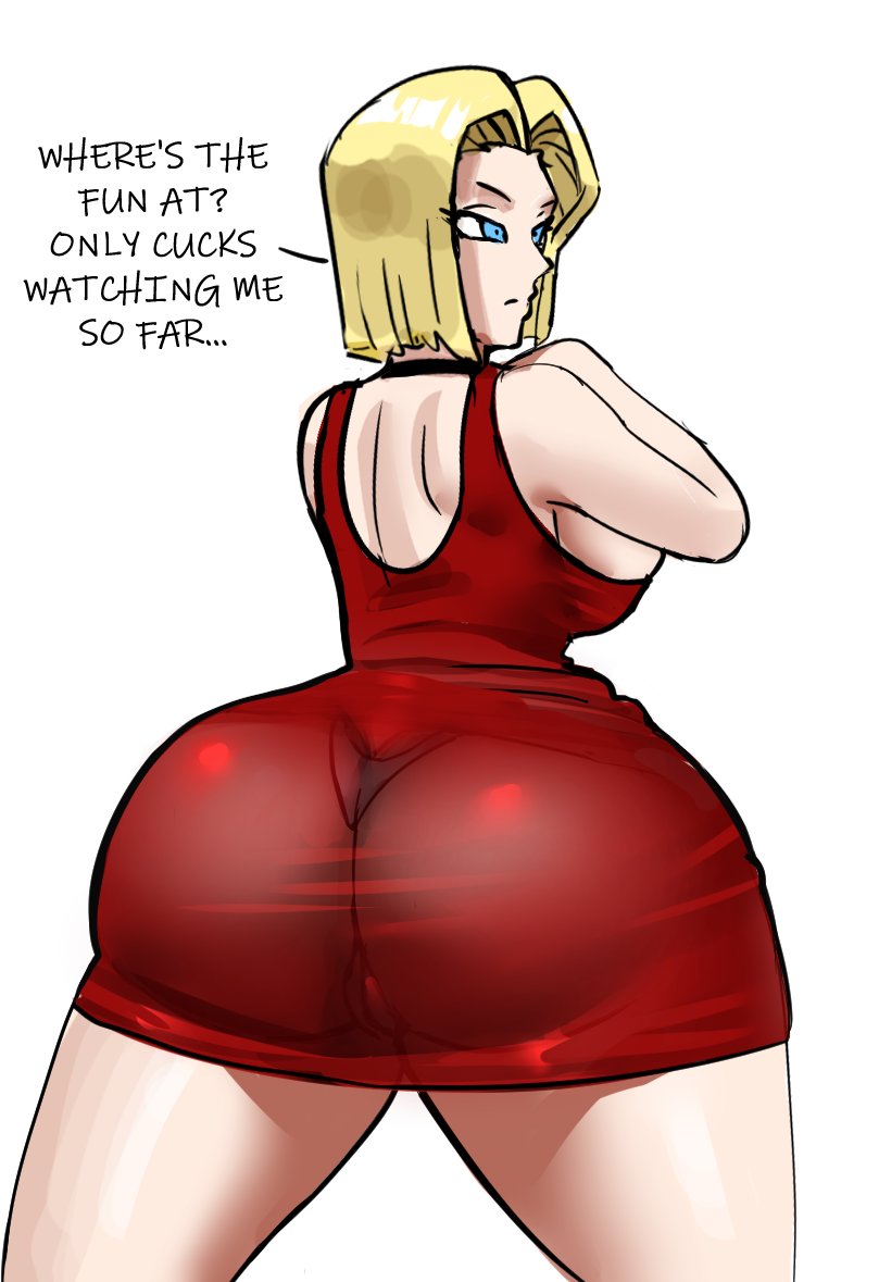 1girls android android_18 android_girl ass ass_focus ass_visible_through_clothes ass_visible_through_thighs ass_visible_through_torn_clothes ass_visible_under_skirt back back_view big_ass big_breasts big_butt black_choker blonde_female blonde_hair blonde_hair_female blue_eyes blue_eyes_female breasts choker cleavage crossed_arms dat_ass dragon_ball dragon_ball_super dragon_ball_z dress english english_text exhibitionism eyelashes fat_ass female gtsn17 hips huge_ass large_ass light-skinned_female light_skin medium_hair panties panties_visible_through_clothing raceplay red_dress spread_legs text thick thick_ass thick_hips thick_legs thick_thighs white_background wide_hips