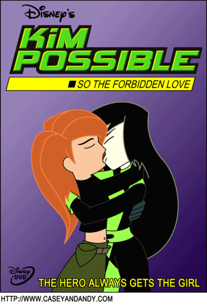 2000s 2girls arms_around_neck arms_around_waist black_hair bodysuit clothed disney female female_only kim_possible kimberly_ann_possible kissing multiple_girls red_hair shego yuri