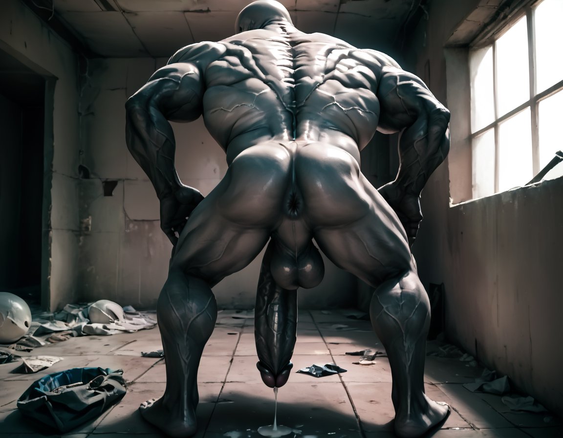 abs, ai generated, ass, ass focus, back, back muscles, balls, bara, big ass, big balls, big muscles, big pecs, big penis, booster rex, cum, cum drip, cumshot, ejaculation, erection, gay, grey body, huge balls, huge cock, huge muscles, humanoid, hunk, male, male only, monster, monstrous humanoid, muscles, muscular, muscular humanoid, muscular male, nude, orgasm, outlast, penis, signature, solo, walrider, yaoi