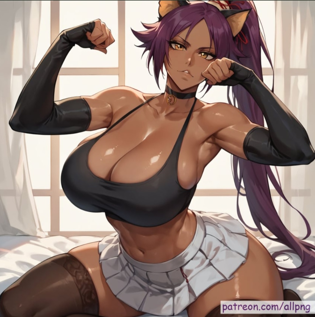 ai generated, bleach, bleach: the thousand-year blood war, cat ears, cat girl, catgirl, female, milf, shihouin yoruichi, short skirt