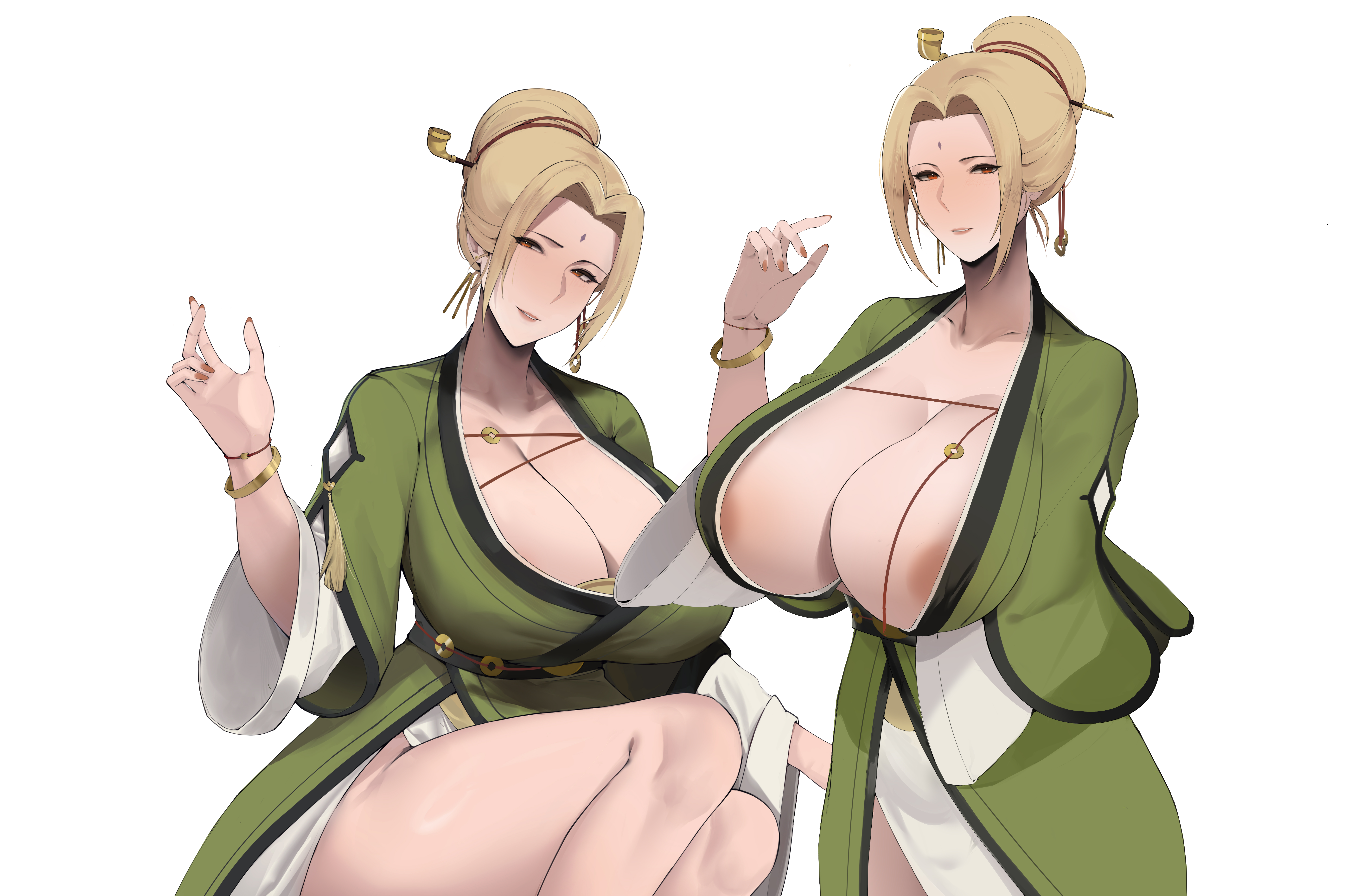 1girls, absurd res, alternate version available, areolae, asian, asian clothing, asian female, bare thighs, bedroom eyes, big breasts, blonde hair, blush, boruto: naruto next generations, bracelet, bracelets, breasts, brown eyes, busty, cleavage, curvaceous, curves, curvy, curvy body, curvy female, curvy figure, curvy hips, dress, ear piercing, earrings, female, female focus, female only, forehead jewel, forehead mark, good-shark, hair bun, hair ornament, hi res, high resolution, highres, hips, huge areolae, japanese clothes, japanese clothing, jewelry, kimono, large areolae, large breasts, light skin, light-skinned female, lips, lipstick, long dress, long fingernails, long nails, looking at viewer, makeup, mature, mature female, milf, narrowed eyes, naruto, naruto (classic), naruto (series), naruto shippuden, naruto: the last, no bra, painted nails, pale skin, pale-skinned female, pink lips, pink lipstick, pinup, red nail polish, red nails, shounen jump, shueisha, skimpy, skimpy clothes, skimpy dress, solo, solo female, solo focus, thick thighs, thighs, tied hair, tsunade, very high resolution, voluptuous, voluptuous female, weekly shonen jump, white background, wide hips, yukata