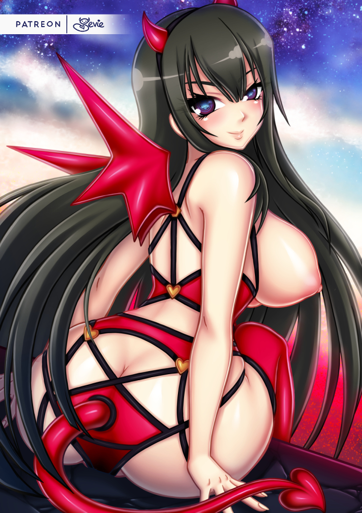 1girls areolae big_breasts black_hair breasts clothing exposed_breasts female female_only hair kagura_(senran_kagura) large_breasts long_hair nipples senran_kagura sevie solo tail very_long_hair video_games