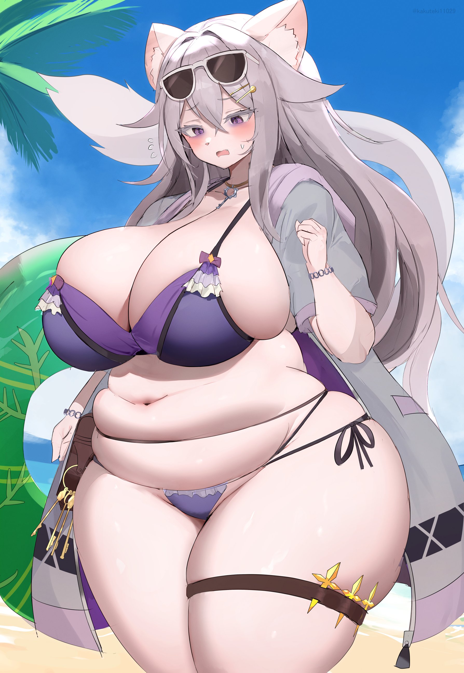 big breasts, bikini, breasts, chubby, cleavage, female, flower knight girl, furry, huge breasts, kakuteki11029, sigillaria (flower knight girl), tagme, thick thighs, wide hips