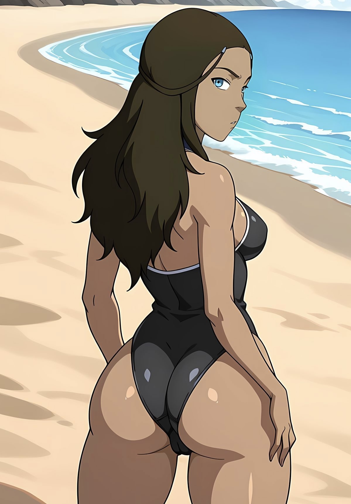 1girls, ai generated, annoyed, annoyed expression, ass, ass focus, athletic, athletic female, avatar legends, avatar the last airbender, ayyaai, beach, beach background, big ass, bikini, blue eyes, breasts, brown body, brown hair, brown skin, cameltoe, dark skin, dark-skinned female, female, female only, katara, leotard, looking at viewer, looking back, medium breasts, perfect body, perfect legs, sideboob, small waist, solo, solo female, solo focus, tanned, tanned body, tanned female, tanned skin, thick ass, thick thighs, thin waist, wide hips, wide thighs