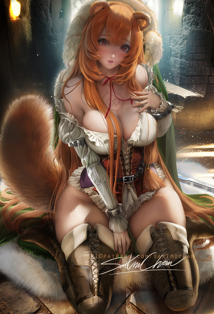 1girls, adorable, breasts, cleavage, female, female only, looking at viewer, raphtalia, sakimichan, solo, tate no yuusha no nariagari, thighhighs