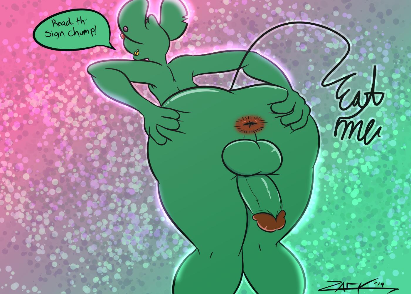 1boy 2019 4_fingers animal_ears anthro anthrofied anus ass balls big_ass big_butt bubble_ass bubble_butt butt dat_ass dialogue ear_piercing english_text erection fur green_fur green_hair huge_ass huge_butt humanoid_hands humanoid_penis male male_only mammal nude penis perineum presenting presenting_anus presenting_ass presenting_hindquarters rat red_nose roadkill_(zackdadawg) rodent smile solo spread_ass spread_butt spreading tail thick thick_ass thick_thighs wide_hips zackdadawg