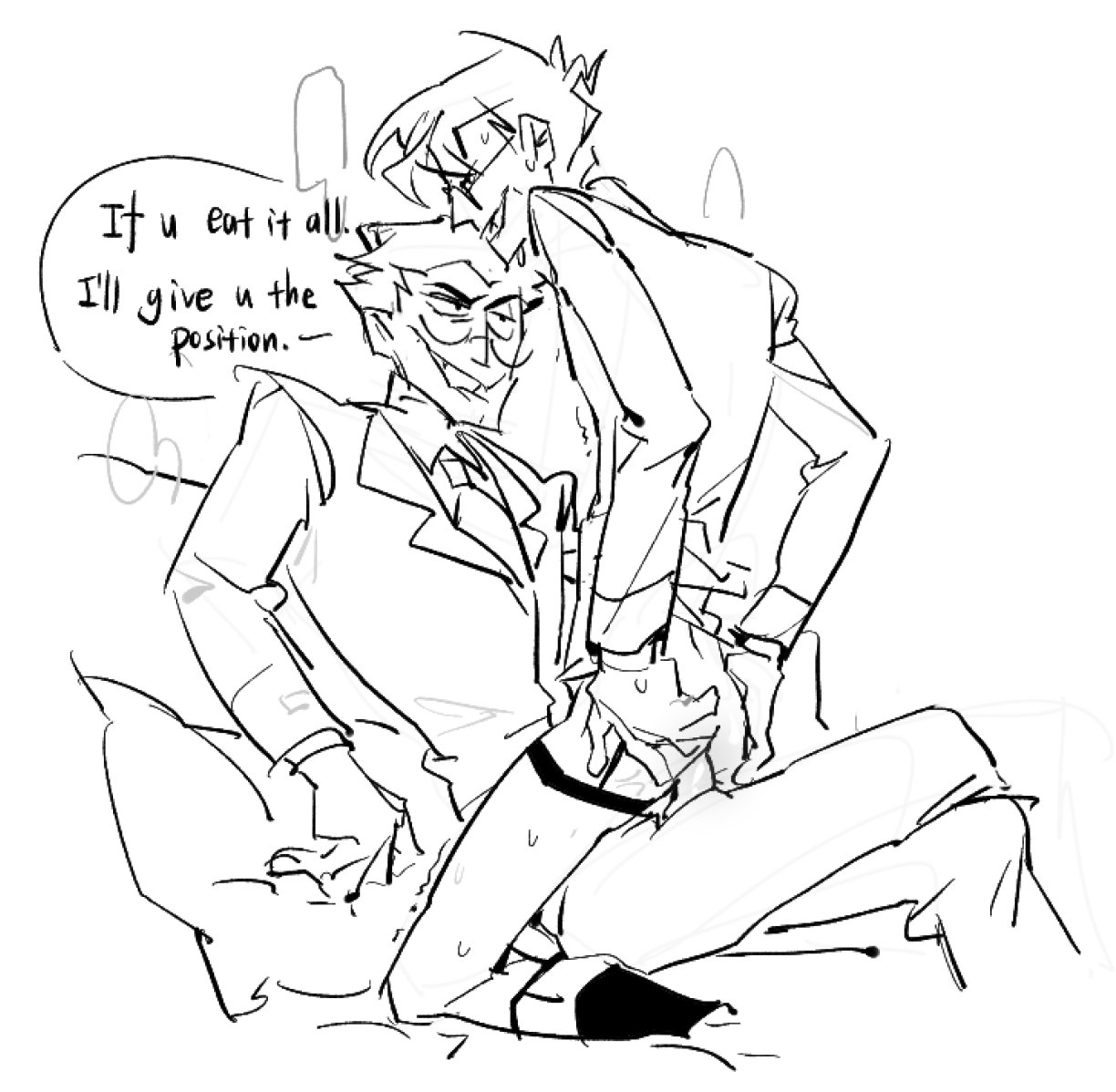 anal sex, clothed, clothed sex, colorless, gay, hazbin hotel, human vox (hazbin hotel), humanized, male, pathetic male, penis, please tag this, suit, tagme, vox (hazbin hotel), yaoi