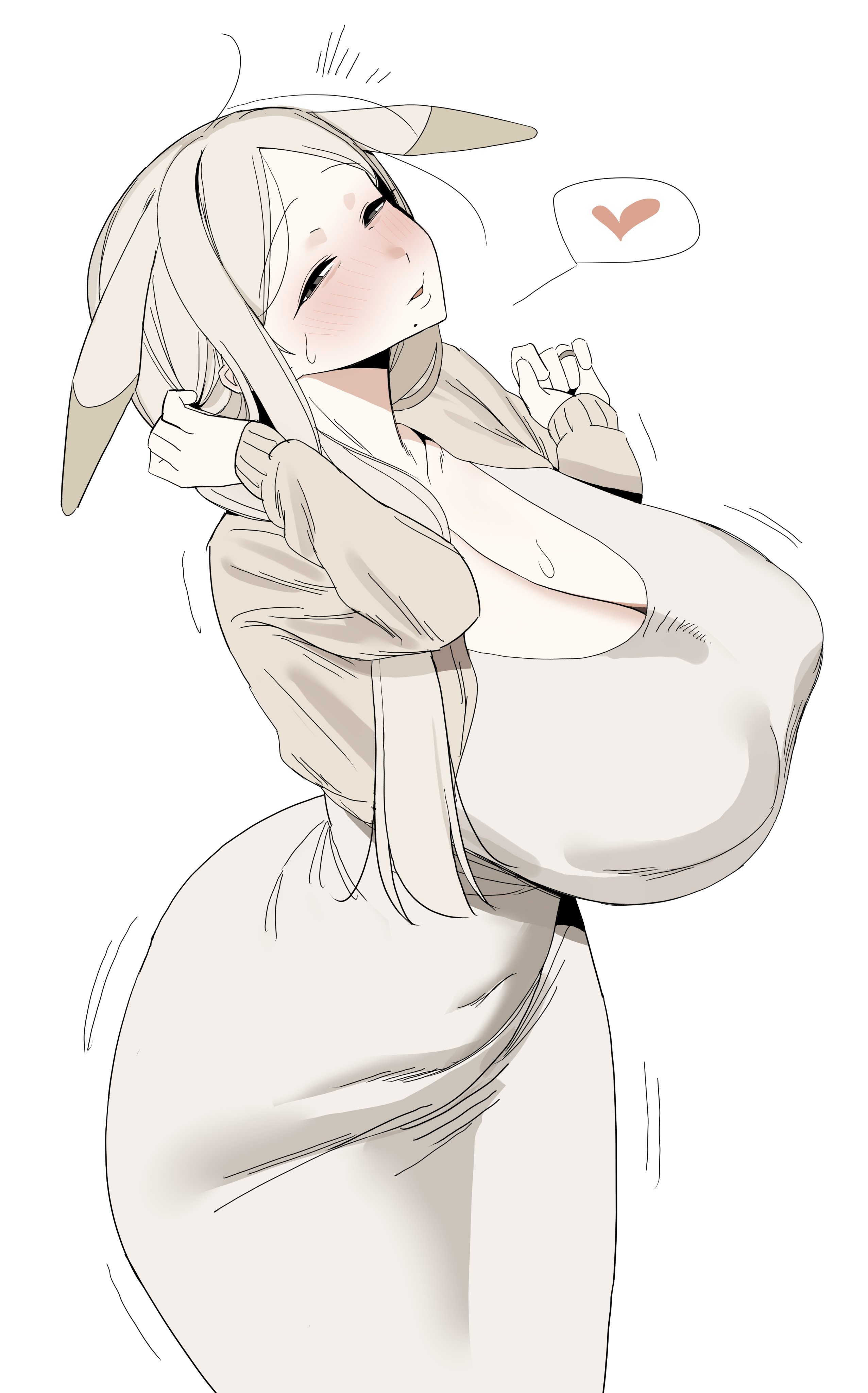 1girls, animal ears, big ass, blush, bouncing breasts, breasts, cleavage, closed eyes, dress, heart, huge breasts, long hair, peakychu, poco a pokemon, pokemon, solo, spoken heart, trembling, usuchu, ysz