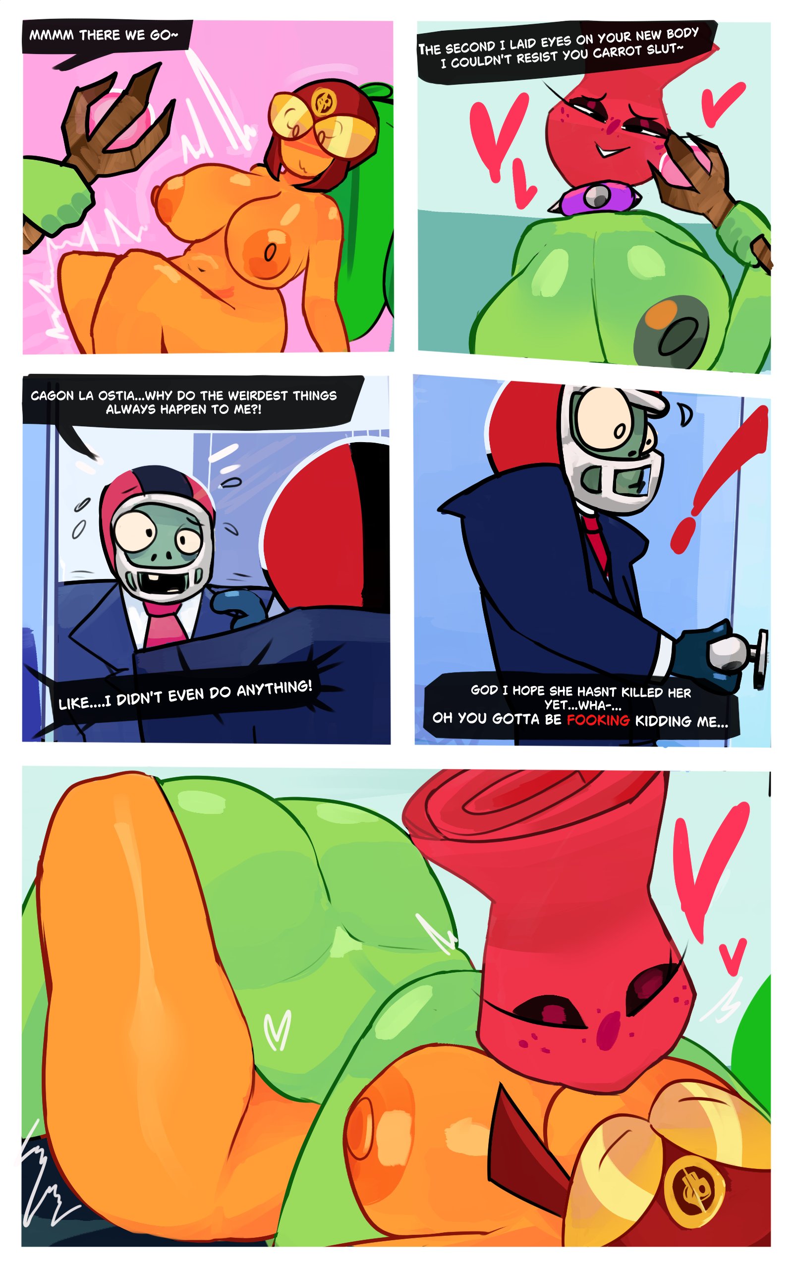 1boy, 1boy2girls, 1girls, 2girls, all star (pvz), all-star (pvz), anthro, anthrofied, ass, beta-carrotina (pvz), breasts, cheating, cheating wife, comic, comic page, female, flora fauna, freckles, lesbian sex, mckeyes, plant, plant girl, plant humanoid, plantie, plants vs zombies, plants vs. zombies, popcap games, pussy, rose (pvz), text, yuri, zombie (plants vs zombies), zombie (pvz)