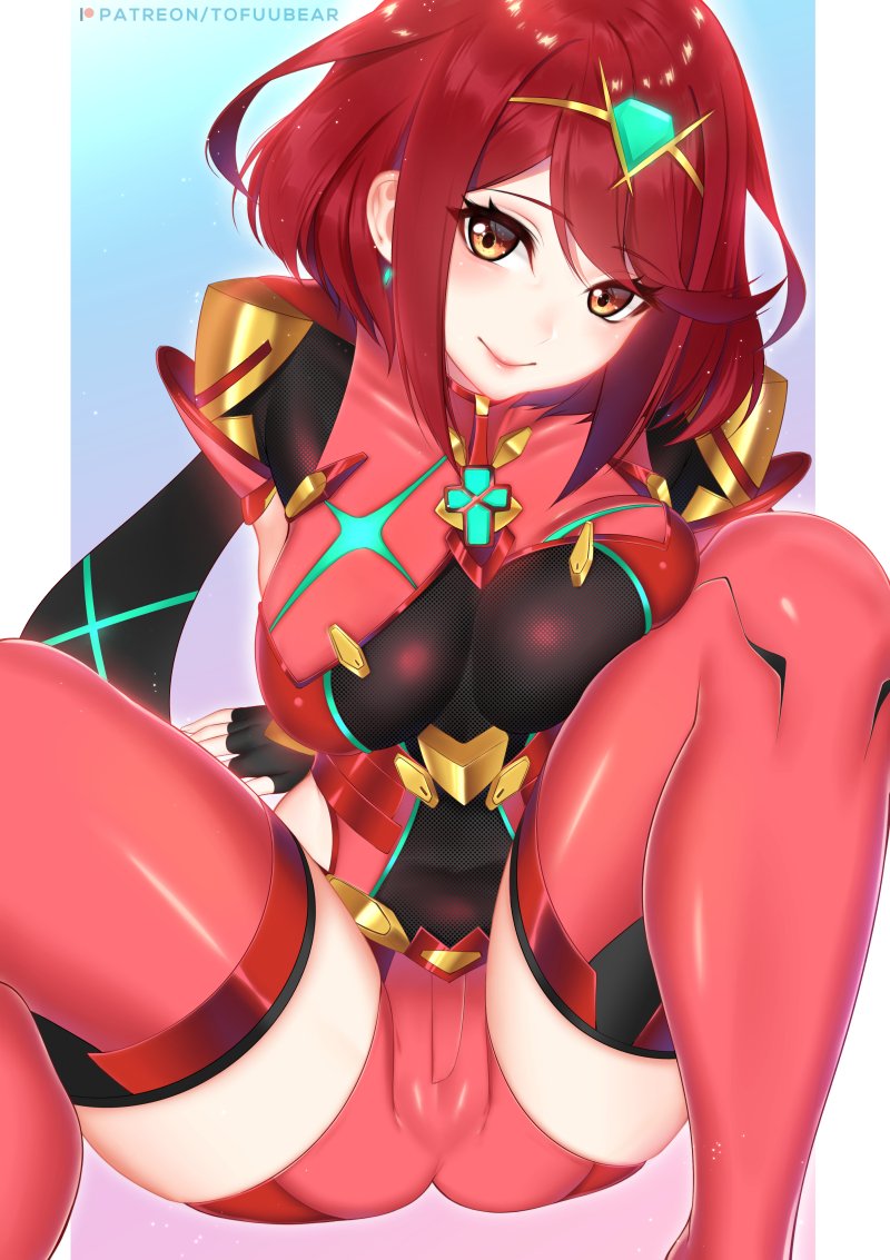 1girls, breasts, cameltoe, cleavage, clothed, female, female only, looking at viewer, pussy, pyra, solo, spread legs, thick thighs, thighhighs, tofuubear, wide hips, xenoblade (series), xenoblade chronicles 2