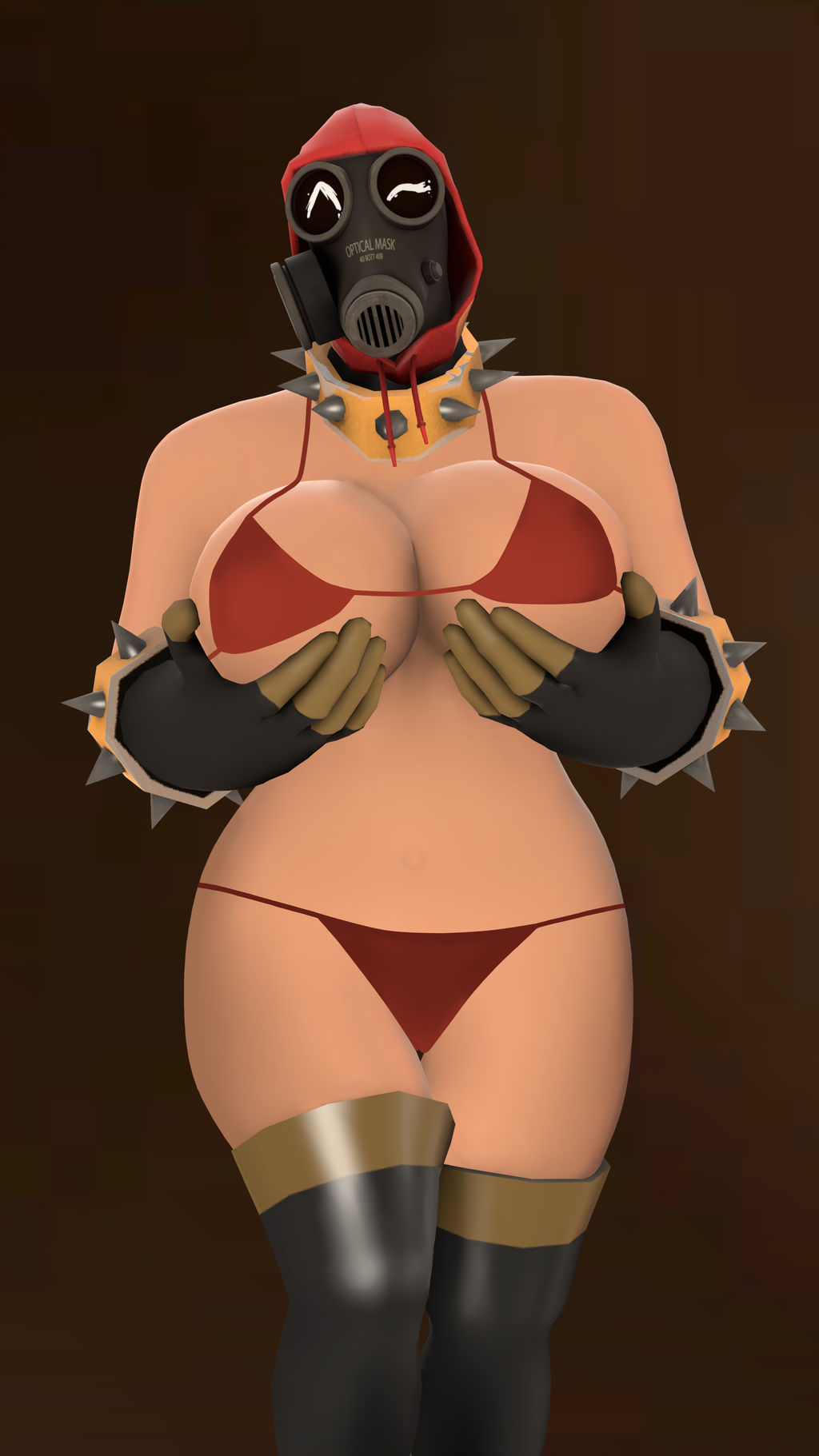 1girls 3d 4k big_breasts bikini breasts female fempyro gas_mask gloves hands_on_breasts highres pyro robinolsen2011 rule_63 solo solo_female source_filmmaker team_fortress_2 thigh_boots valve