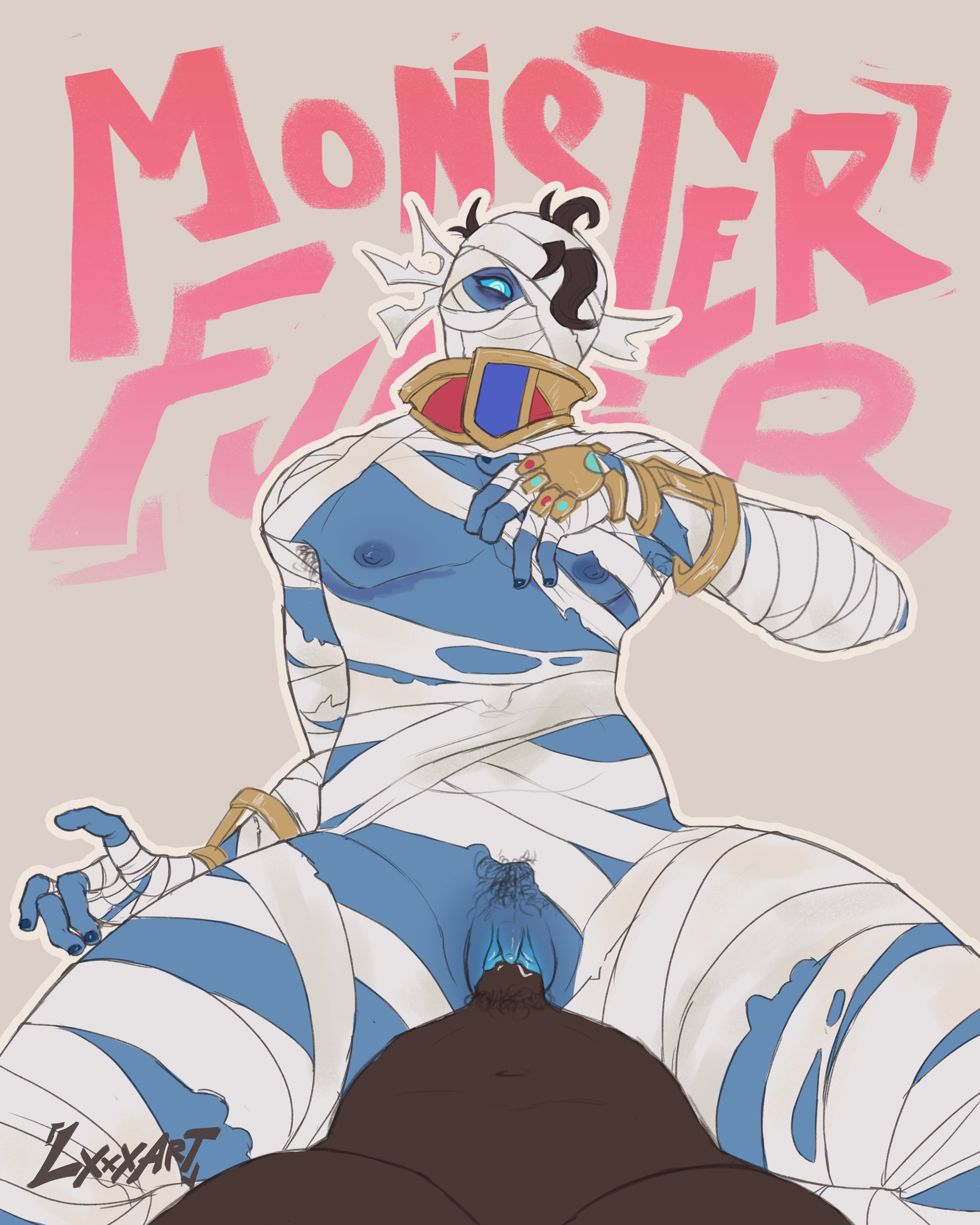 1boy, 1nonbinary, cursed mummy venture, halloween, halloween terror series, lxxxart, male, mummy, nonbinary, nonbinary (lore), obscured face, overwatch, overwatch 2, vaginal penetration, venture