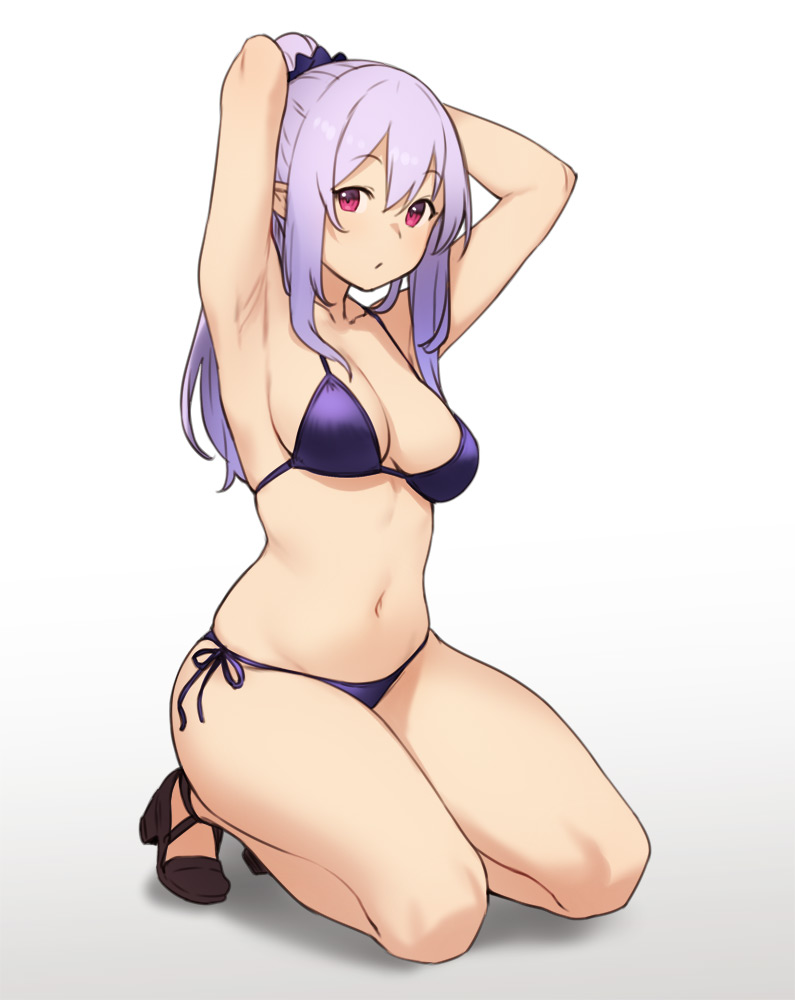 1girls, bikini, breasts, elf, female, female only, heels, houtengeki, looking at viewer, pointy ears, solo