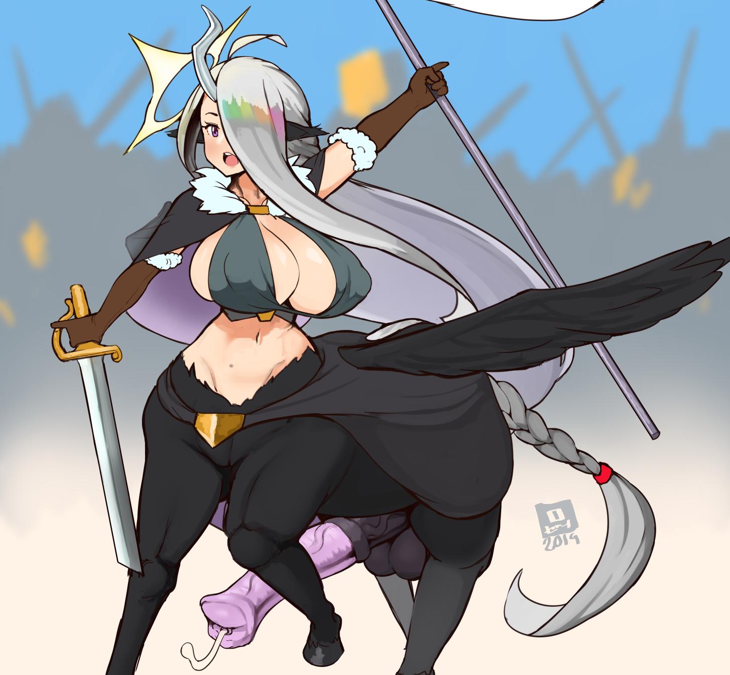 1futa, animal genitalia, animal genitalia on humanoid, balls, big breasts, breasts, centaur, cleavage, cum, dickgirl, erection, futa centaur, futa only, futanari, gaikiken, horsecock, horsecock on humanoid, huge cock, intersex, large breasts, pegasus, penis, sheath, solo, solo futa, taur, testicles