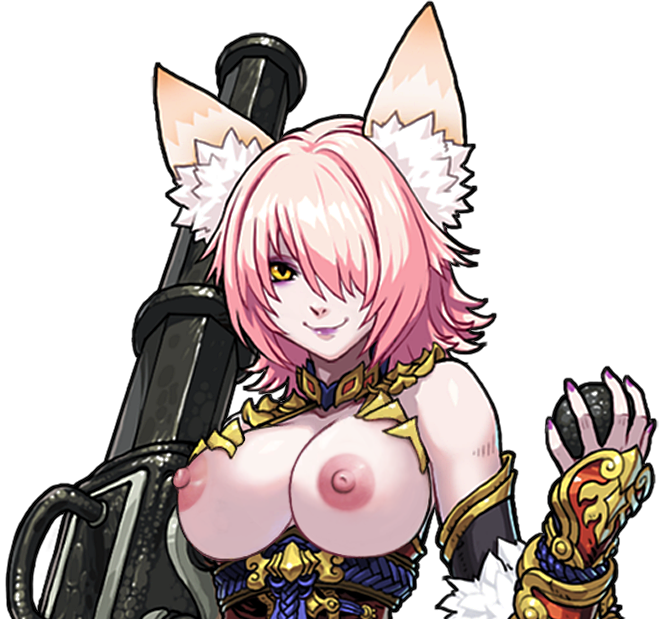 1girls breastless_clothes breastless_clothing breasts casual_nudity devil_slayer_-_raksasi fox_ears fox_girl large_breasts nipples no_sex nonsexual_nudity nude_edit nude_filter pink_hair tagme tindra_(dsr) topless_dress weapon