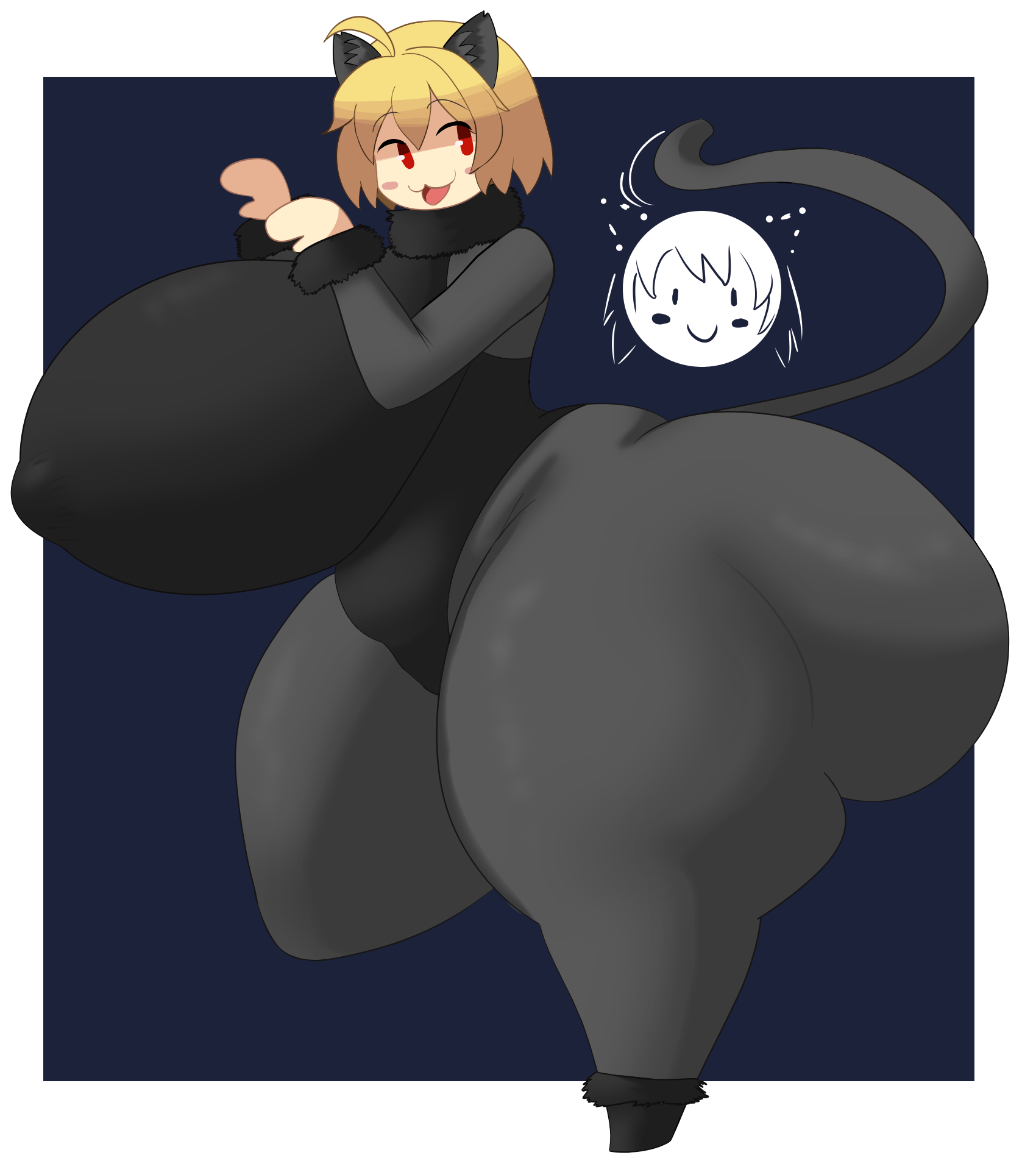 :3, 1girls, alternative costume, animal ears, arcueid brunestud, arcueid brunestud (monster cat), arcueidoblunder, ass, ass bigger than body, ass bigger than head, ass bigger than torso, ass expansion, big ass, big breasts, big butt, black bodysuit, blonde hair, body transformation, bodysuit, bottom heavy, breast expansion, breast growth, breast growth (enlargement), breasts, cat ears, cat girl, cat tail, catgirl, chibi, color, costume, expansion, fake animal ears, fake tail, female, figure transformation, gigantic ass, gigantic breasts, hips, hourglass figure, huge ass, huge breasts, huge butt, hyper, hyper ass, hyper breasts, kagetsu tohya, large ass, large breasts, large butt, leotard, long tail, looking at viewer, meat wall (body type), melty blood, melty blood: type lumina, mob face, nipple bulge, pantyhose, paw pose, red eyes, short hair, sideboob, solo, tight bodysuit, top heavy, transformation, tsukihime, tsukihime (remake), type-moon, vampire, vampire girl, wide hips