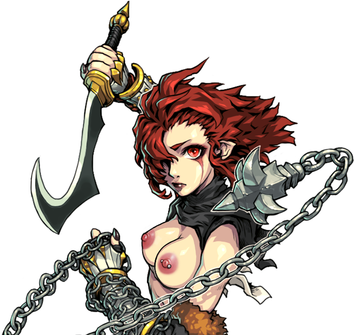 1girls breasts devil_slayer_-_raksasi japhriel_(dsr) medium_breasts nipples no_sex nude_edit nude_filter red_eyes red_hair tagme weapon