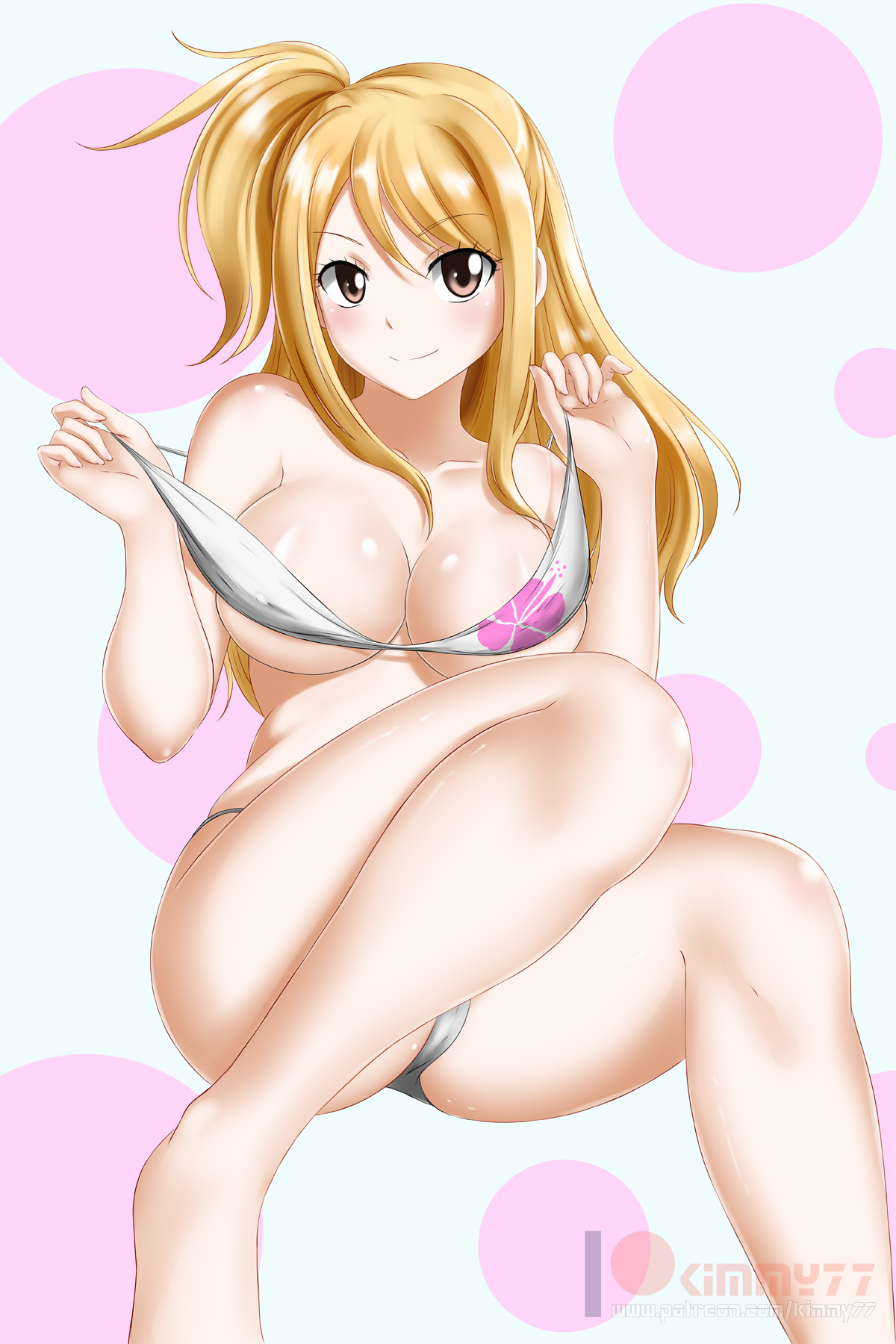 1girls, big breasts, breasts, cleavage, fairy tail, female, female only, kimmy77, large breasts, looking at viewer, lucy heartfilia, panties, solo