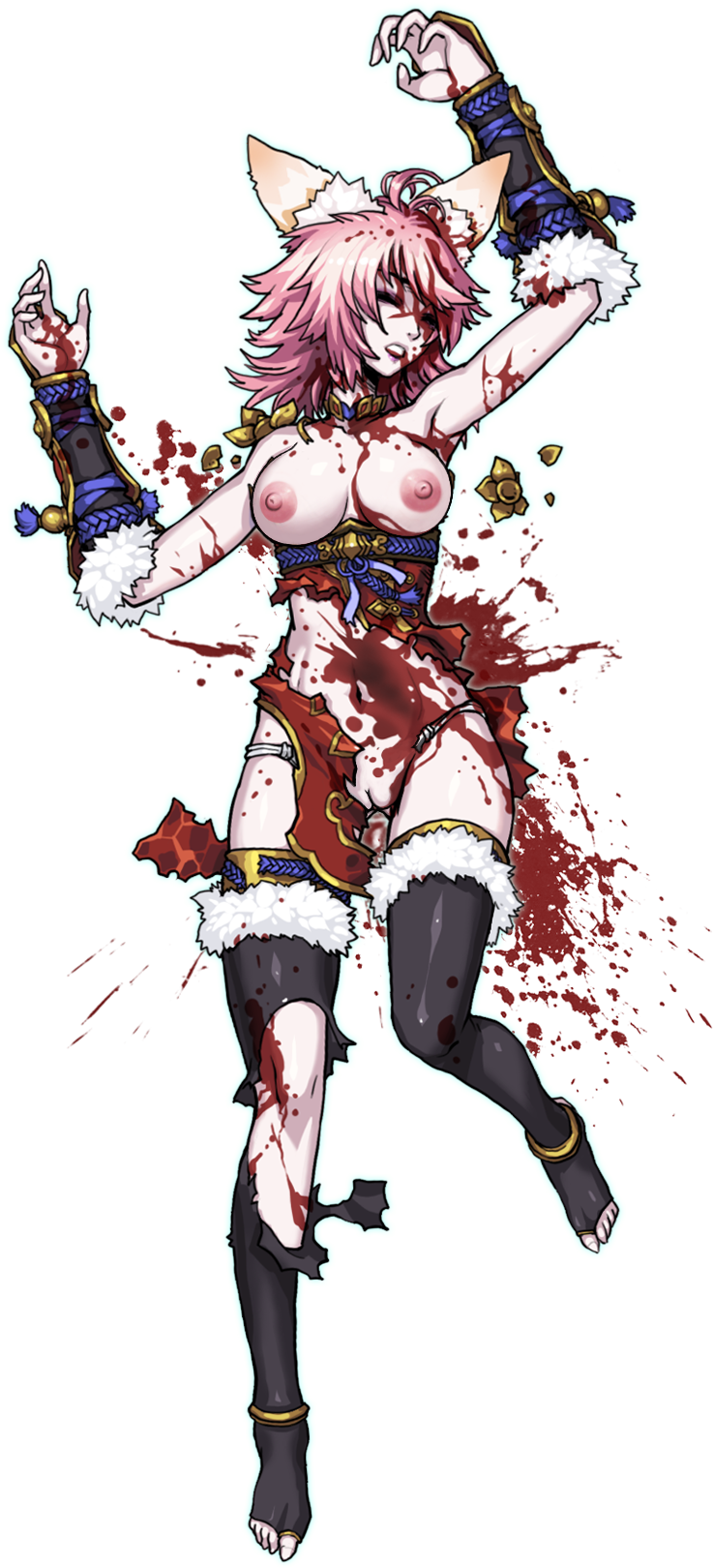 1girls blood breasts damaged_clothes death devil_slayer_-_raksasi fox_ears fox_girl medium_breasts nipples no_sex nude_edit nude_filter pussy tagme tindra_(dsr) transparent_background