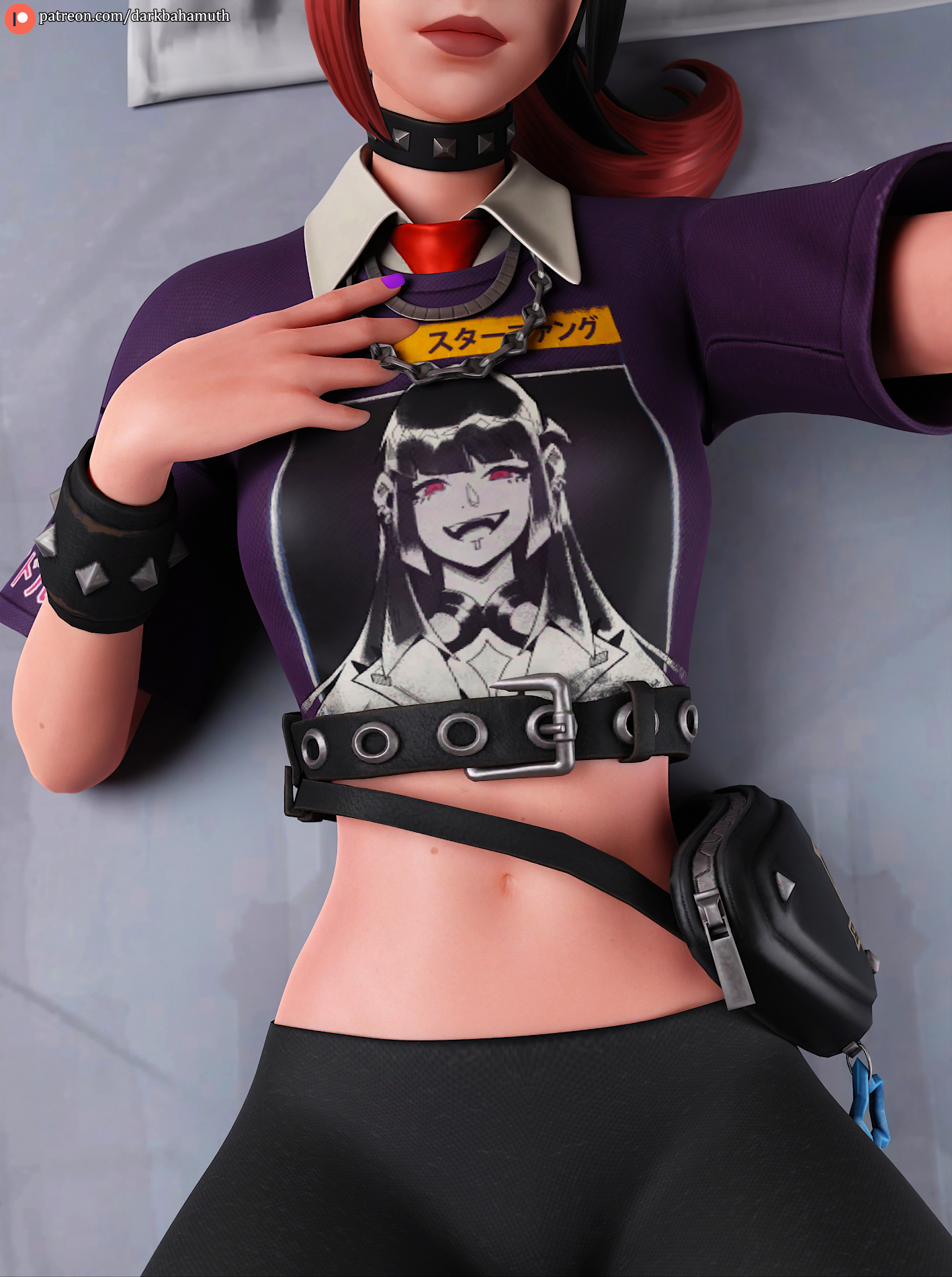 1girls, 3d, belly, breasts, choker, crop top, darkbahamuth, female, fortnite, helsie (fortnite), midriff, naked, navel, petite, pose, selfie, slim waist, small breasts, solo, teenager, tight clothing, wide hips, young, younger female