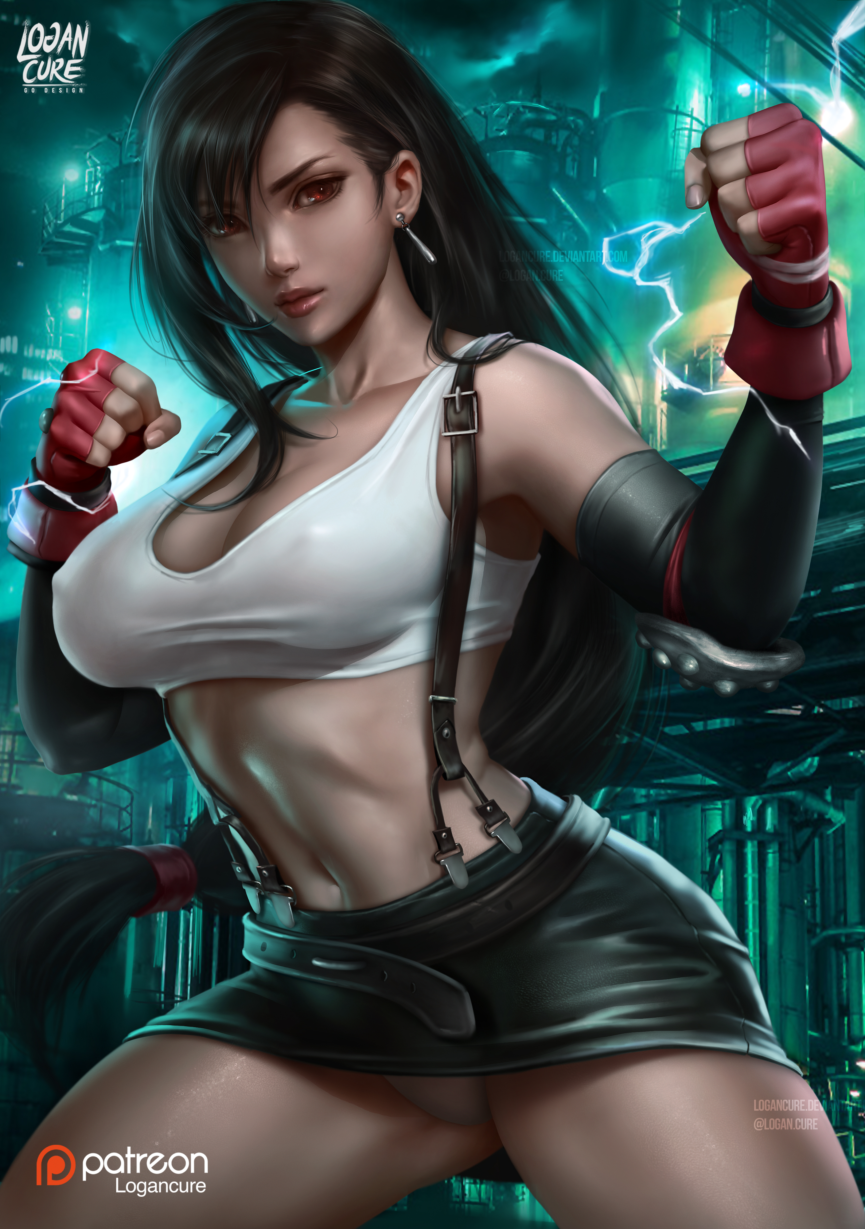 1girls, abs, big breasts, breasts, cleavage, female, female only, final fantasy, final fantasy vii, large breasts, logan cure, looking at viewer, panties, solo, tifa lockhart